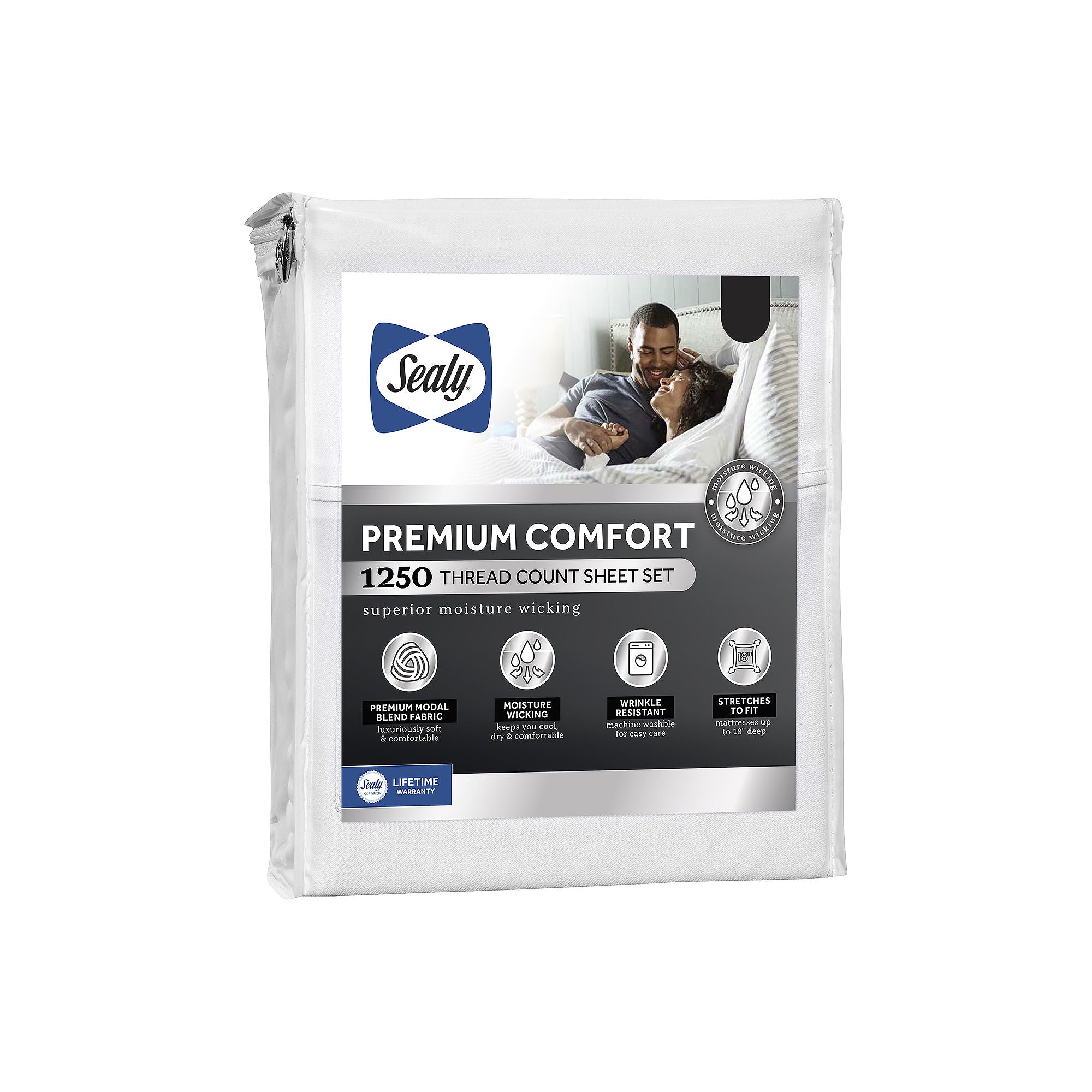 Sealy 34251ATC Premium Comfort 1250 Thread Count Sheet Set, King, White - Machine wash