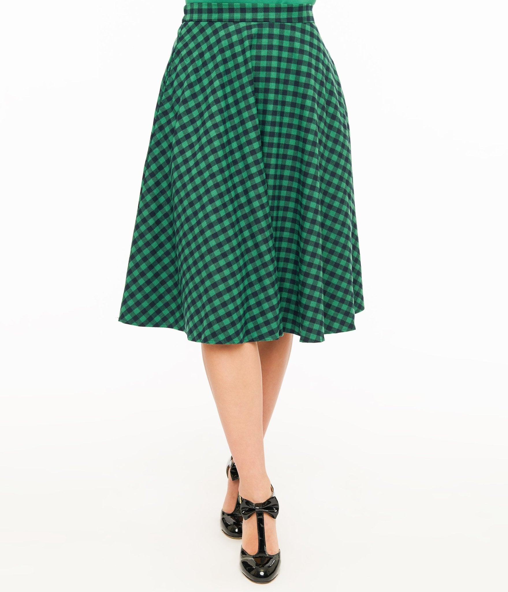 Green & Black Plaid Midi Skirt