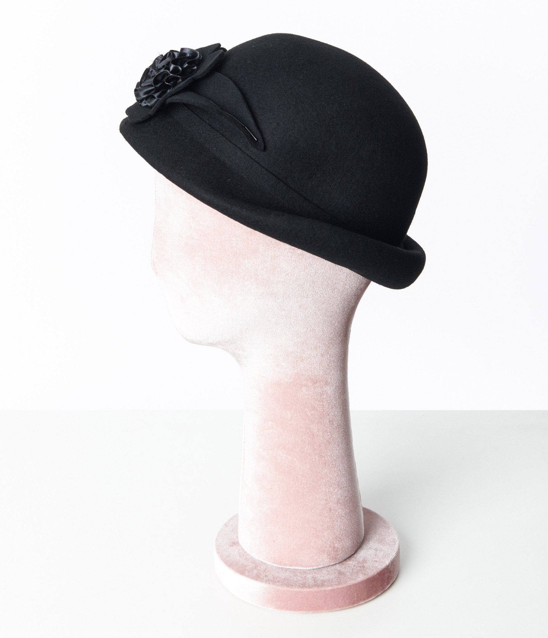 Unique Vintage 1920s Black Floral Cloche Hat