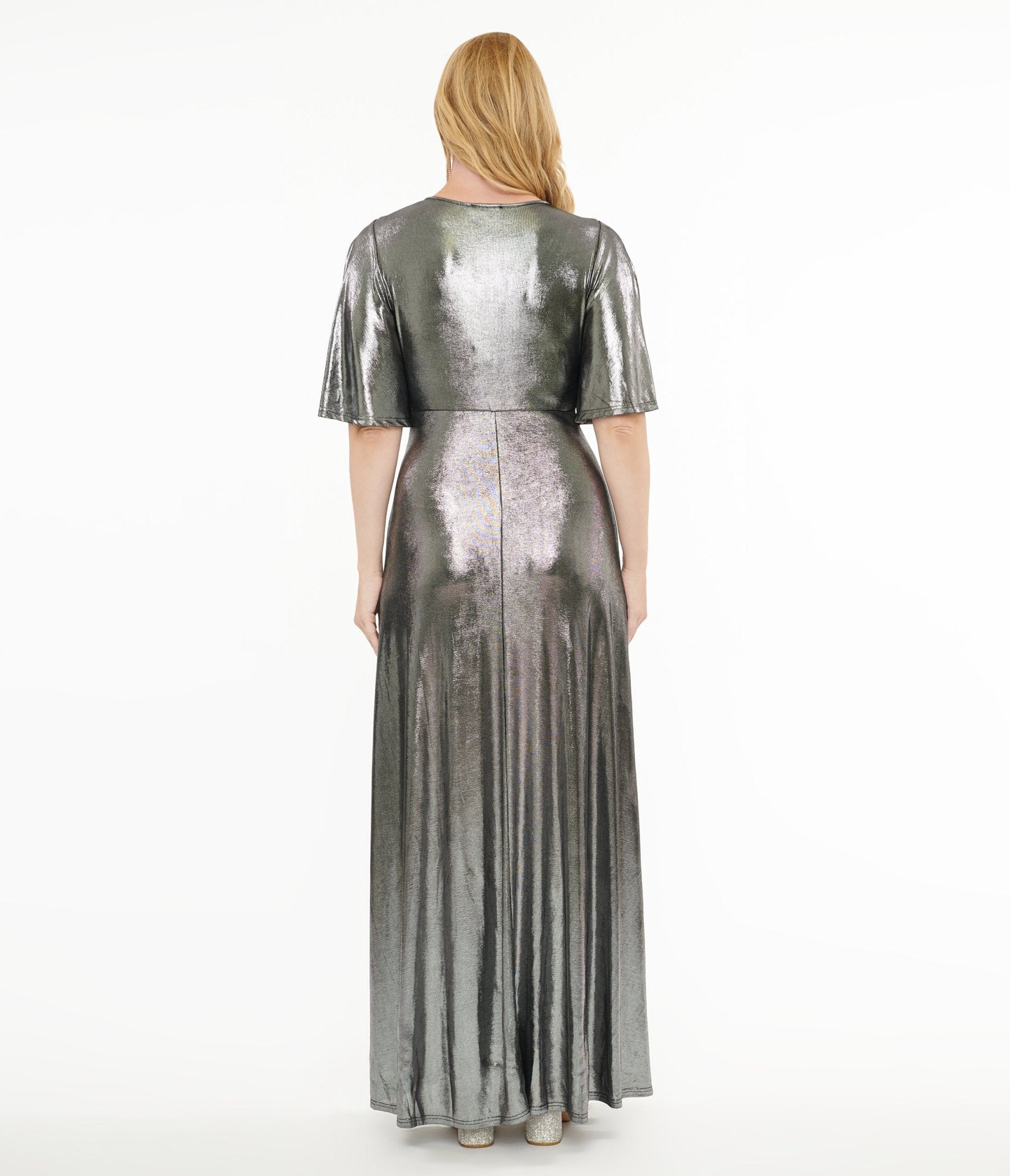 Smak Parlour 1970s Metallic Silver Cutout Maxi Dress