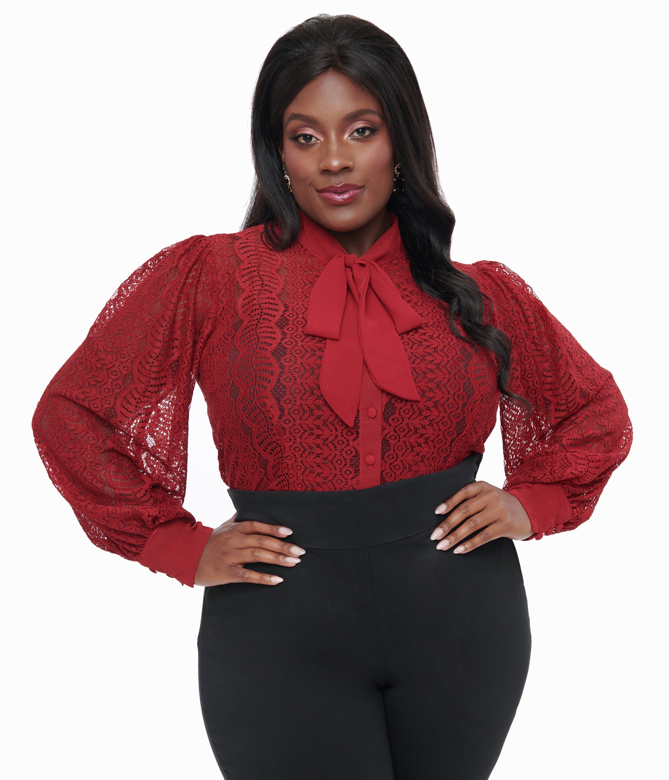 Unique Vintage Plus Size 1940s Burgundy Lace Gwen Blouse