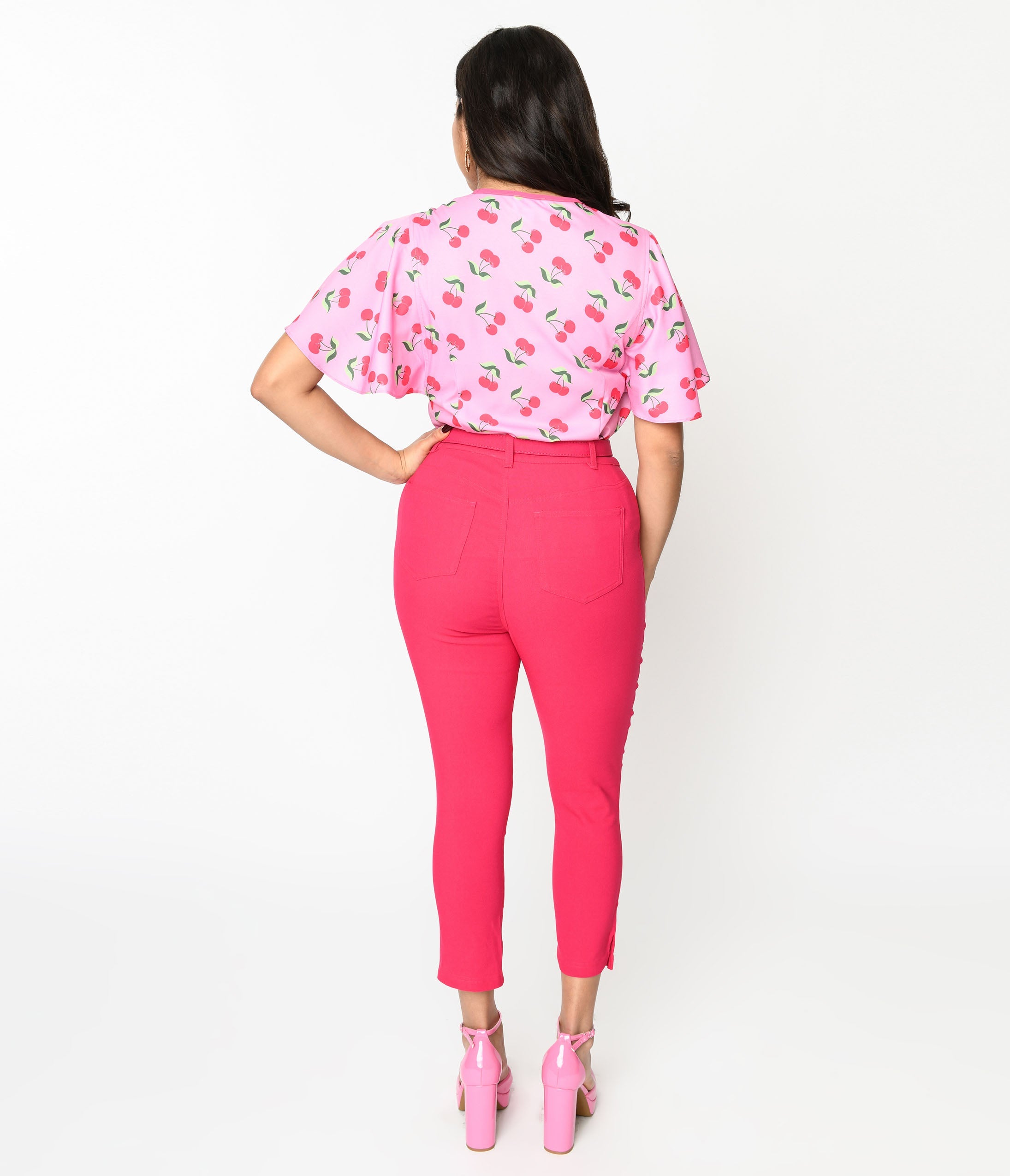 Unique Vintage Hot Pink Belted High Waist Rachelle Capri Pants