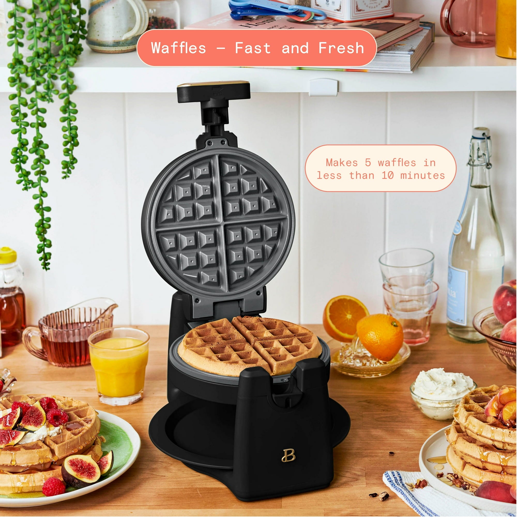 Beautiful 19427 Rotating Belgian Waffle Maker, Black Sesame