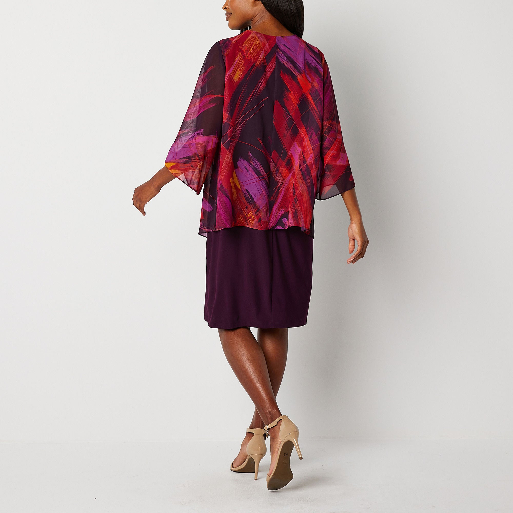 Studio 1 Faux-Jacket Dress With Removable Necklace - Plum M