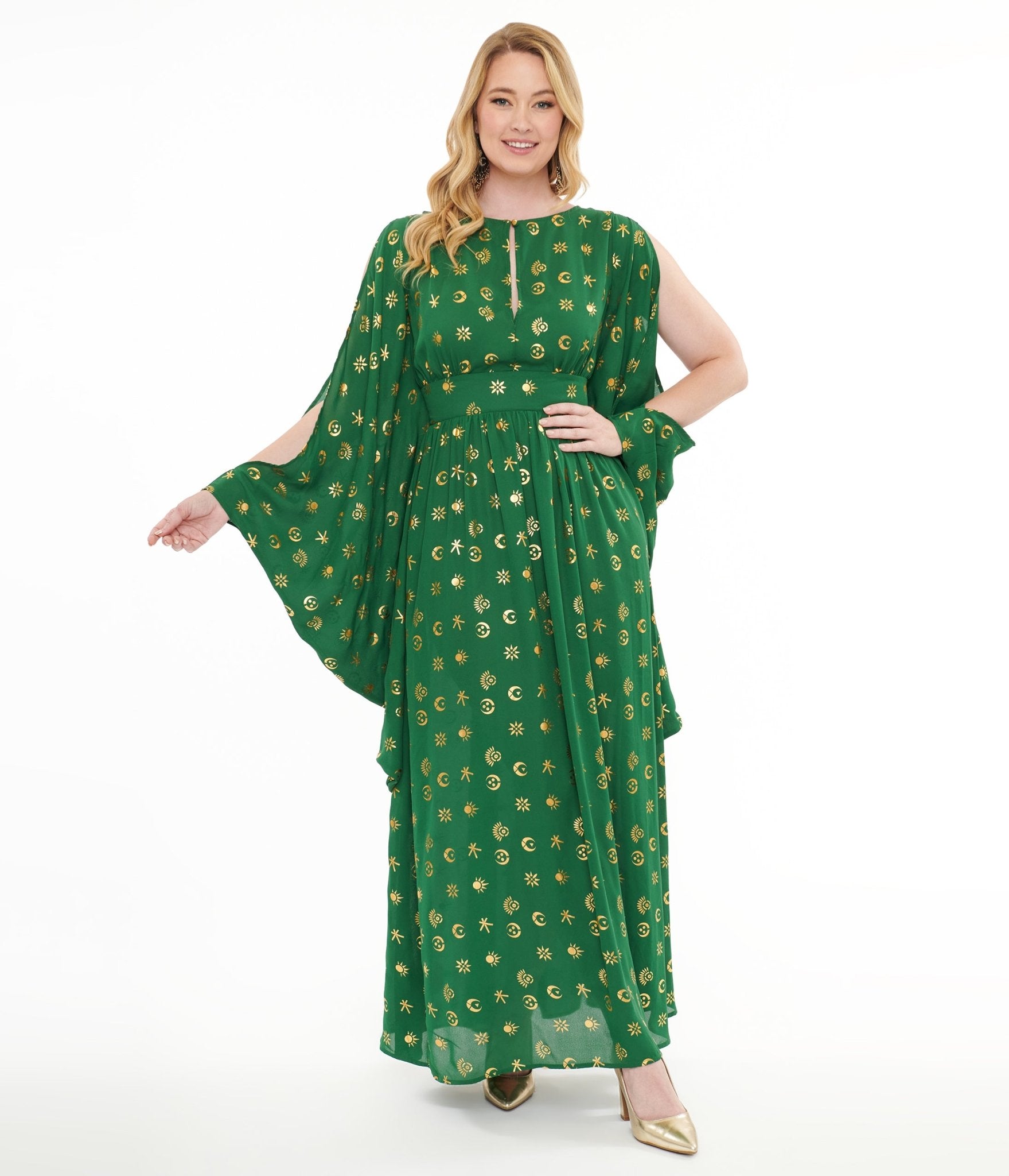 Disney Hocus Pocus Collection by Unique Vintage Green & Gold Moon Print Caftan