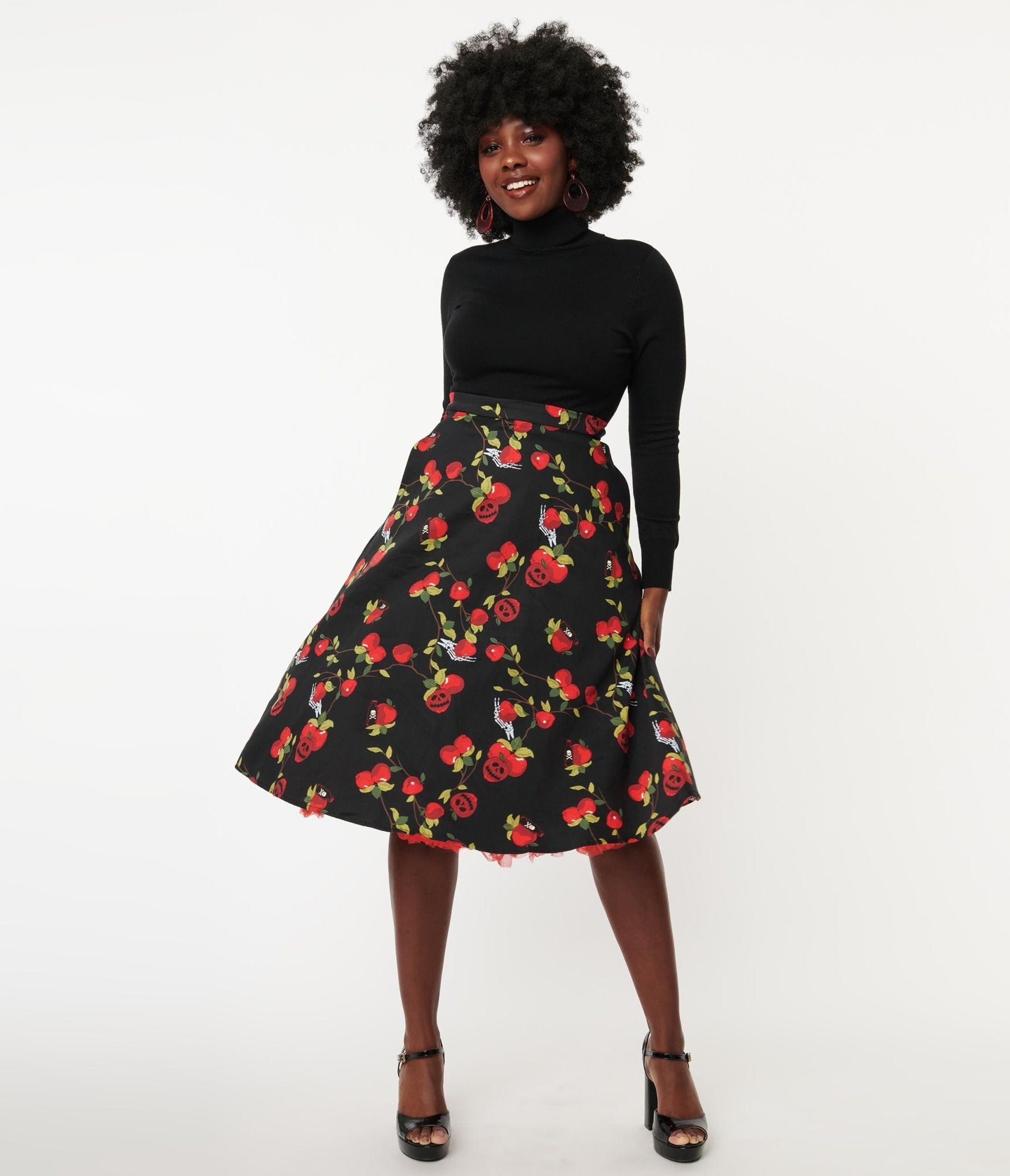 Collectif Black & Red Deathly Apples Cassie Swing Skirt