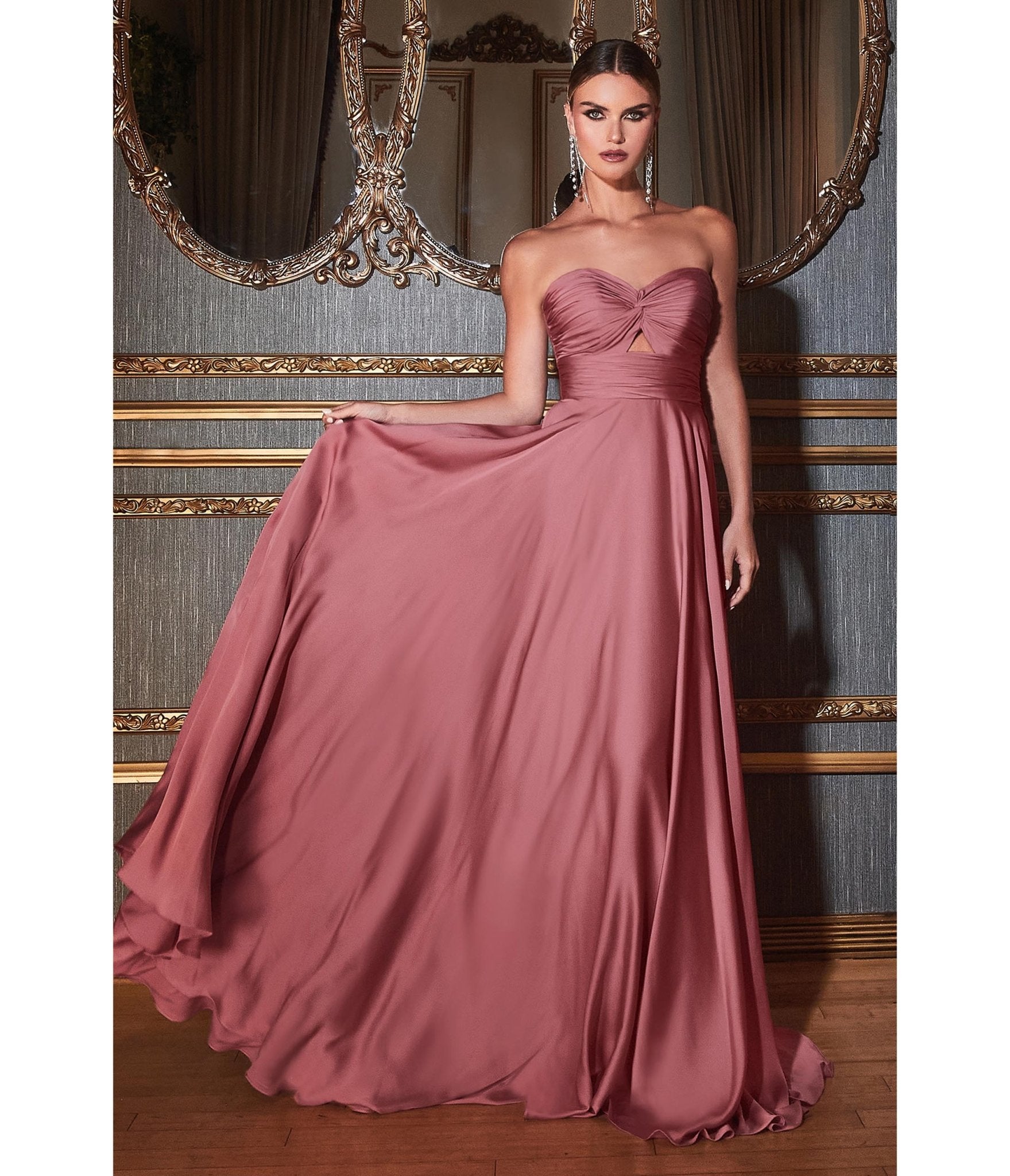 Ladivine by Cinderella Divine Mauve Rose Satin Strapless Keyhole Evening Gown