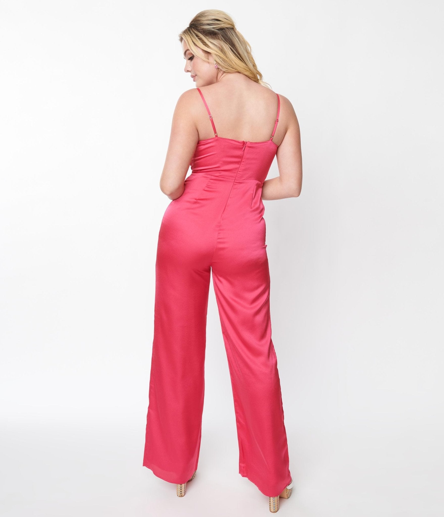 Hot Pink Chateau Satin Cowl Neck Jumpsuit