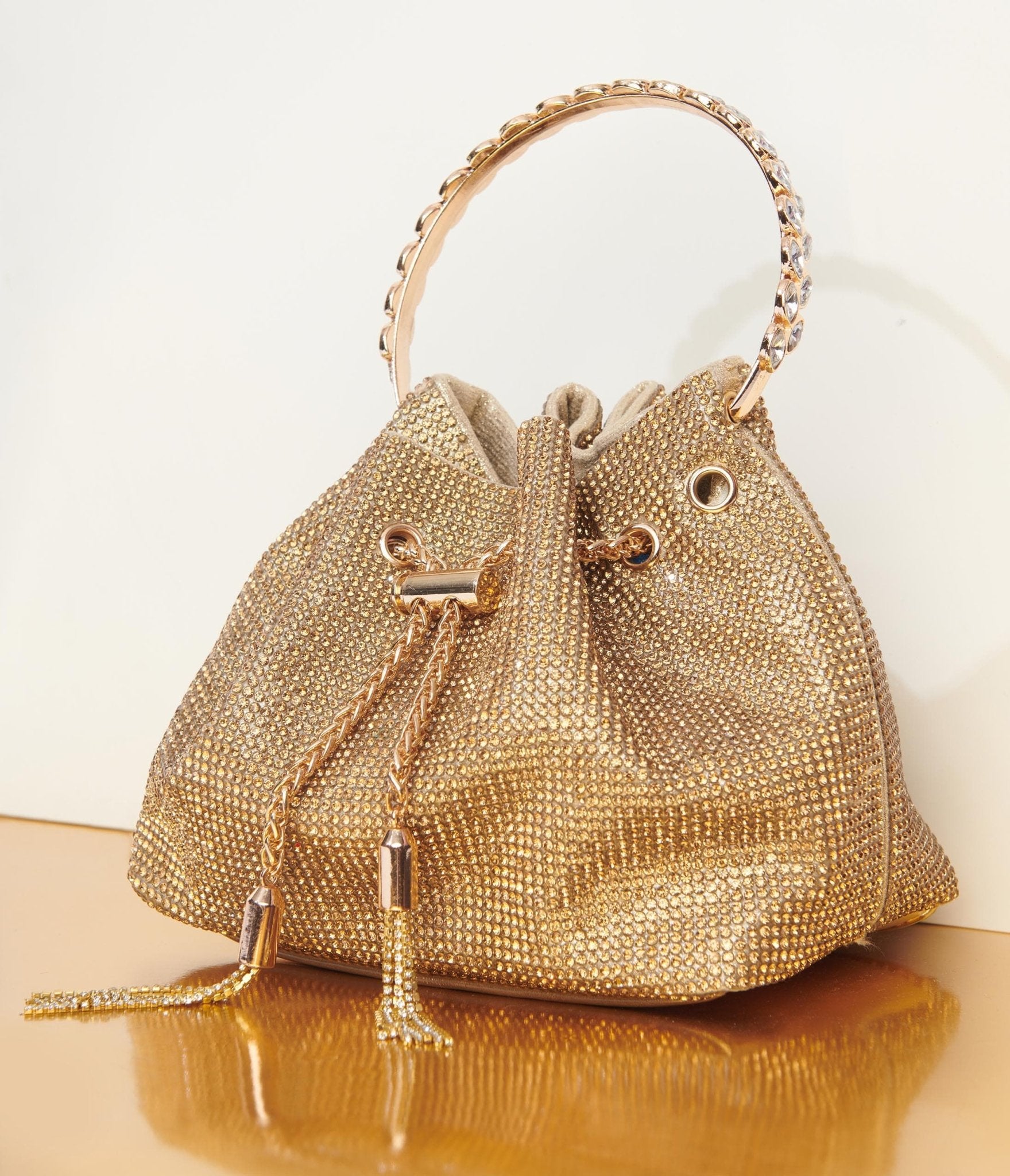 Gold Rhinestone Satchel Handbag