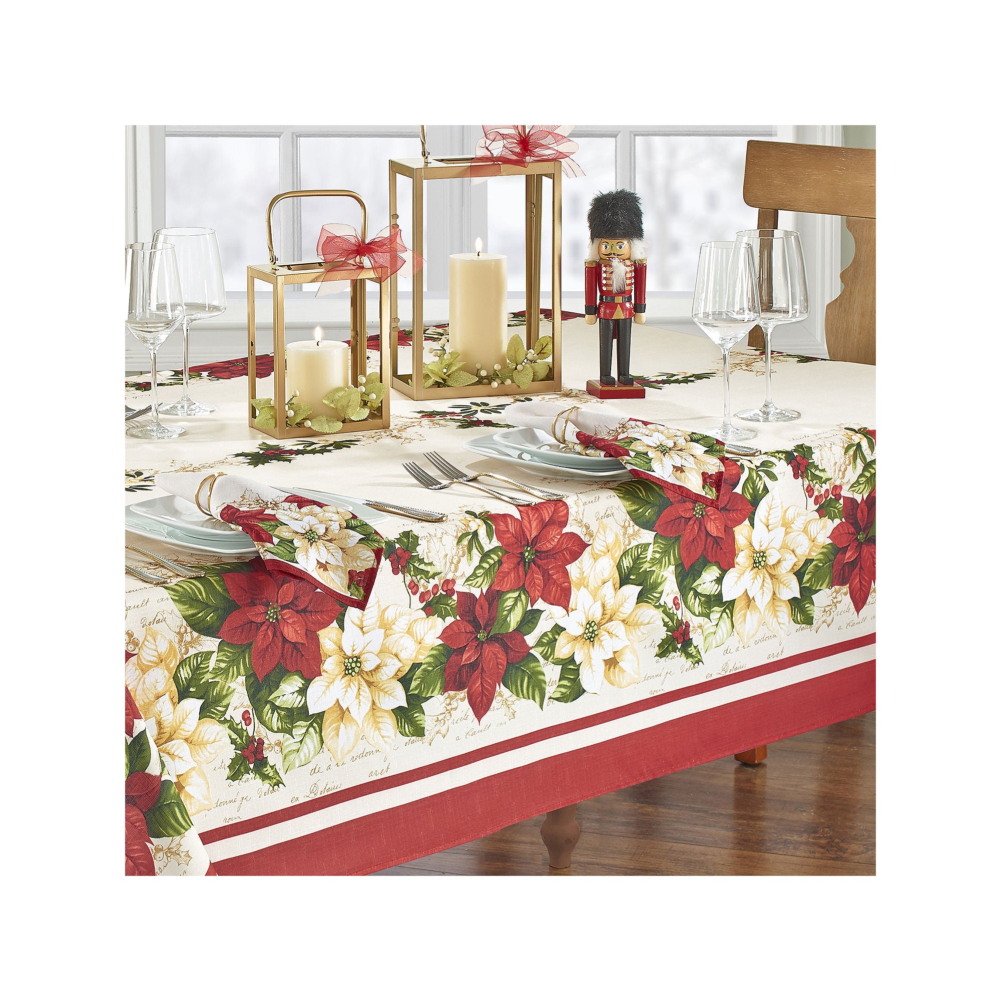 Elrene Home Fashions Red White Poinsettia Tablecloth - MULTI ONE SIZE