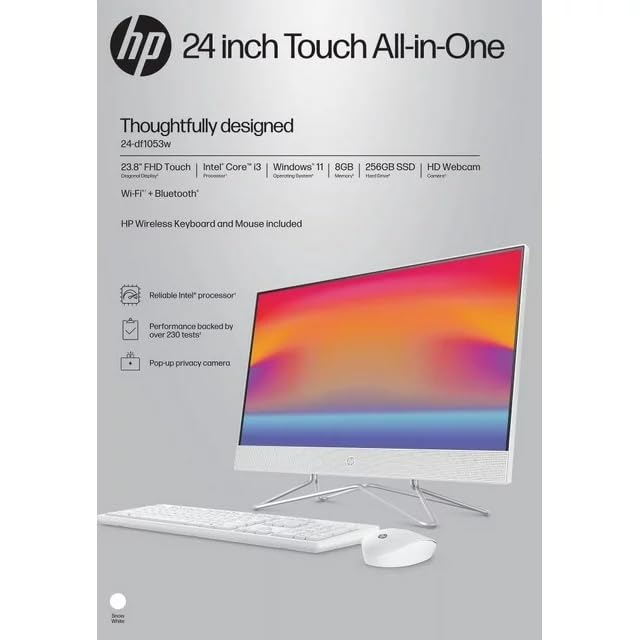 HP 24-df1053w 23.8 FHD Touchscreen i3-1115G4 2.9GHz Intel UHD Graphics 8GB RAM 256GB SSD Win 11 Home Snow White