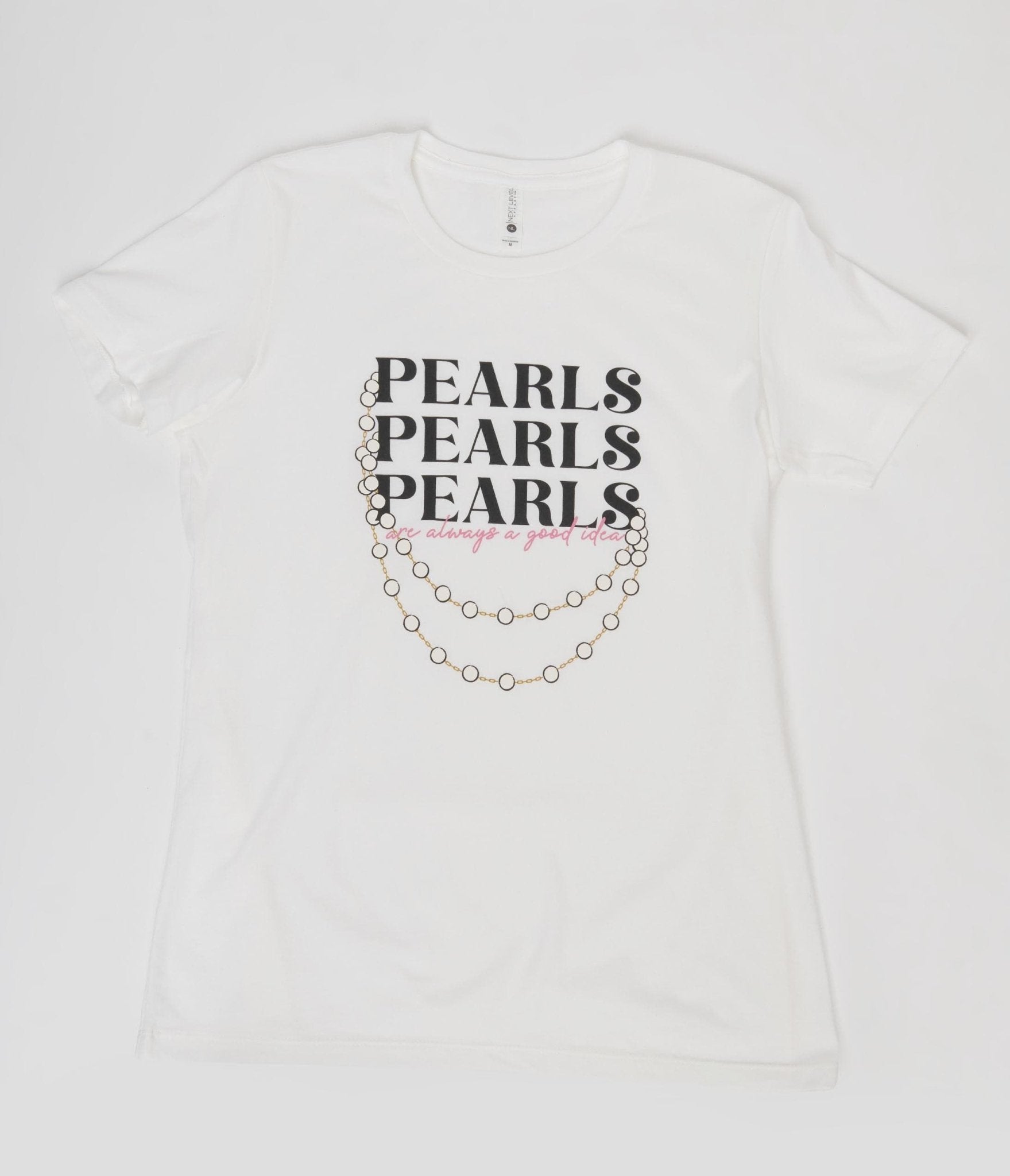 Unique Vintage Pearls White Fitted Womens Graphic Tee