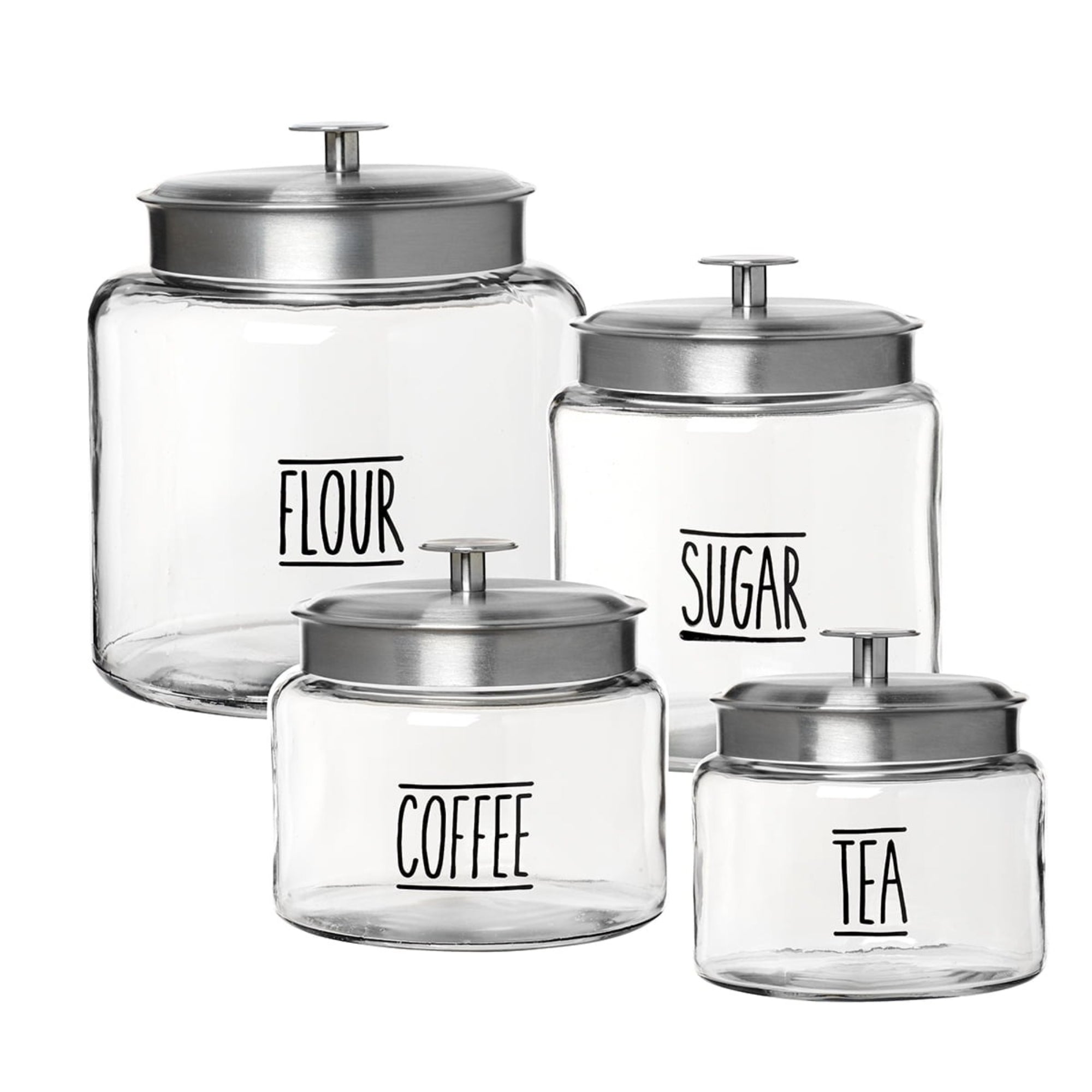 Anchor Hocking Clear Glass Farmhouse Montana Food Storage Jars (4 Piece Set) - Dishwasher Safe