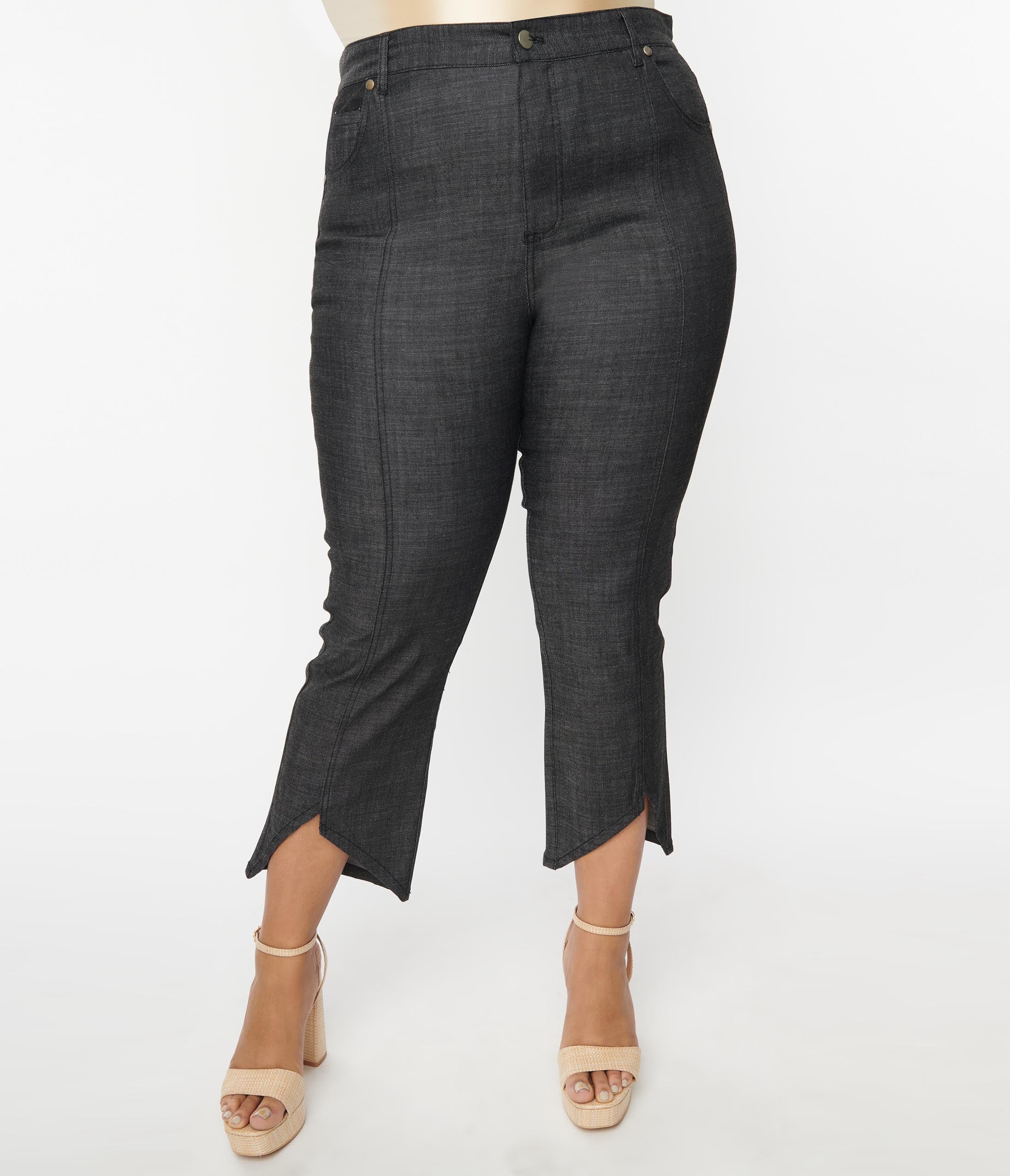 Smak Parlour Plus Size Black Denim Notched Capri Jeans