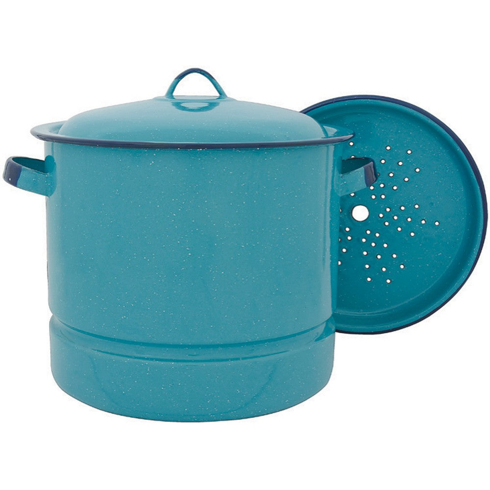 Cinsa 312129 Enamel on Steel 15 Quart Steamer Pot with Lid and Trivet, Blue