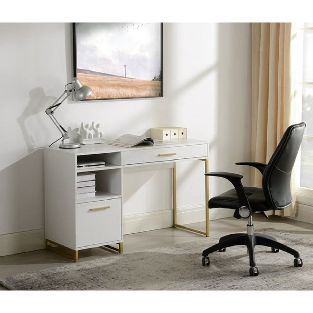 Mainstays H20-0560-W Wood & Metal Writing Desk with 1 Drawer and 1 Door 29.92 White Finish