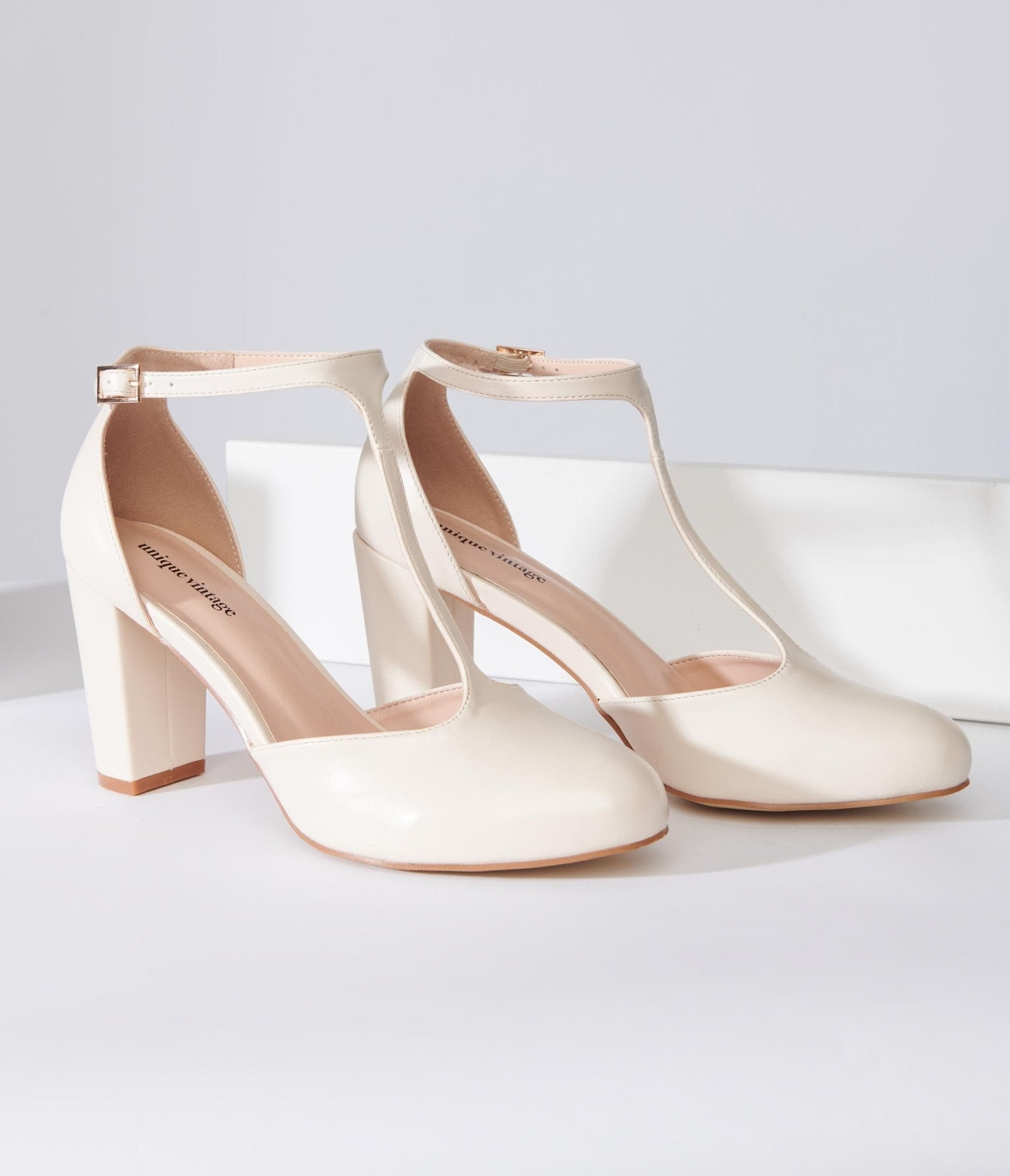 Unique Vintage 1920s Beige Leatherette T-Strap Astaire Pumps