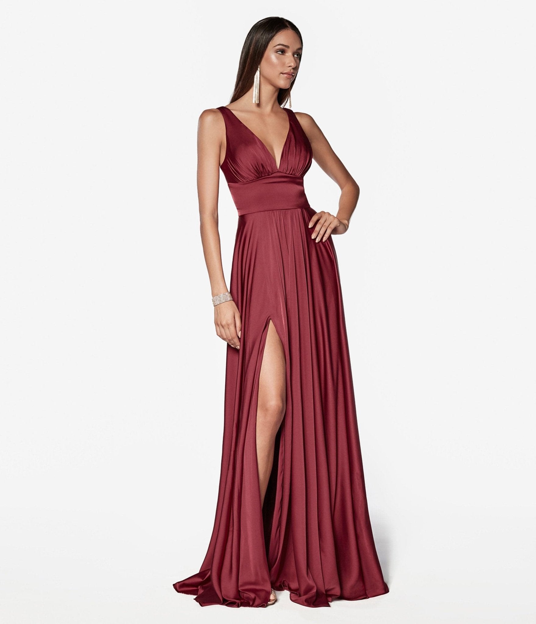 Ladivine by Cinderella Divine Burgundy Glamour Satin A-Line Bridesmaid Dress