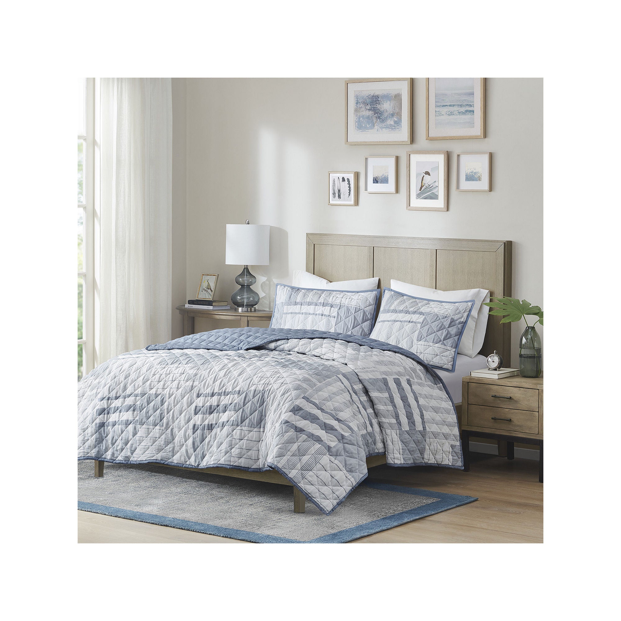 Madison Park Arden Patchwork 3-Pc. Hypoallergenic Quilt Set - BLUE ONE SIZE