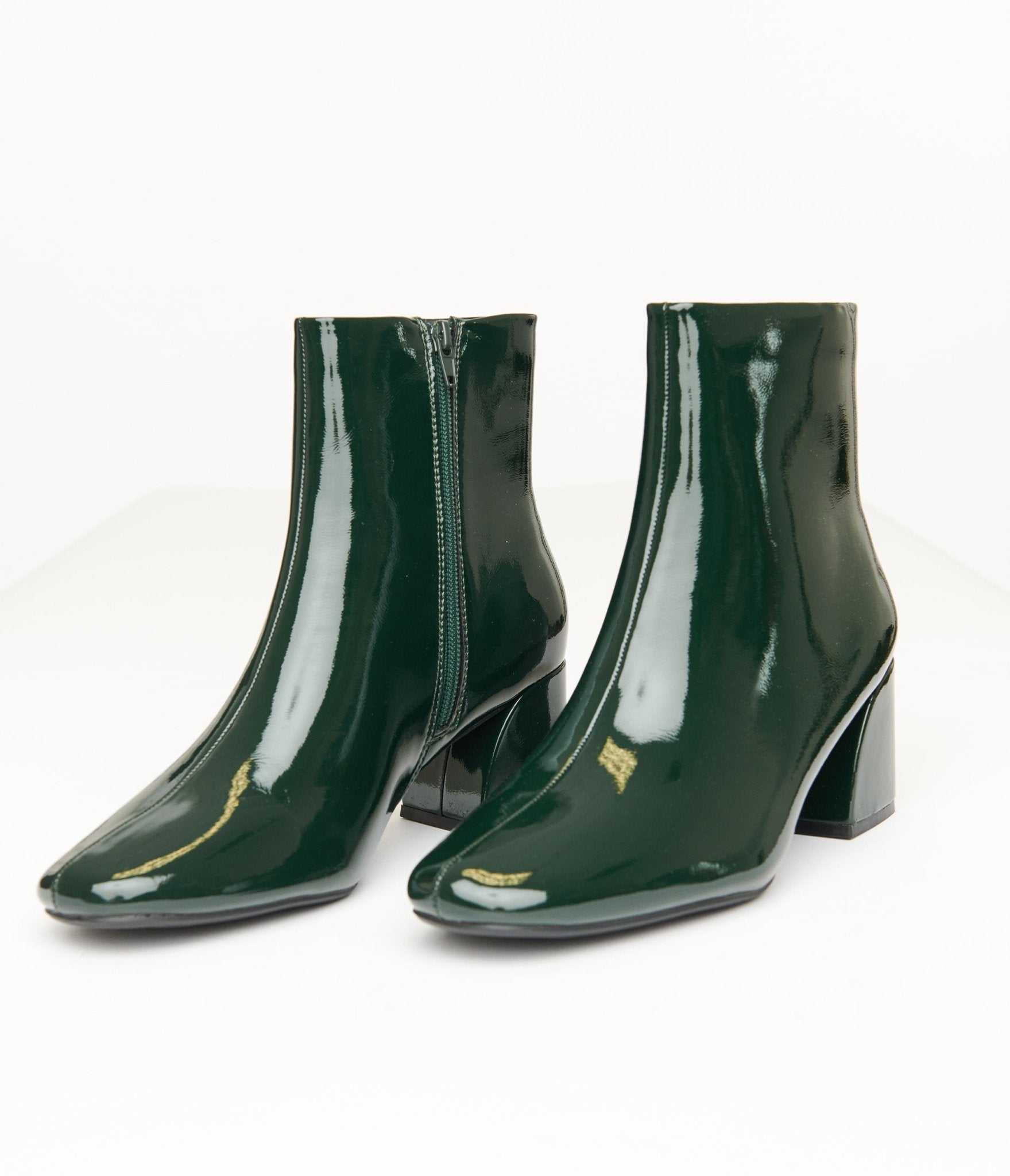 Dark Green Patent Leatherette Booties