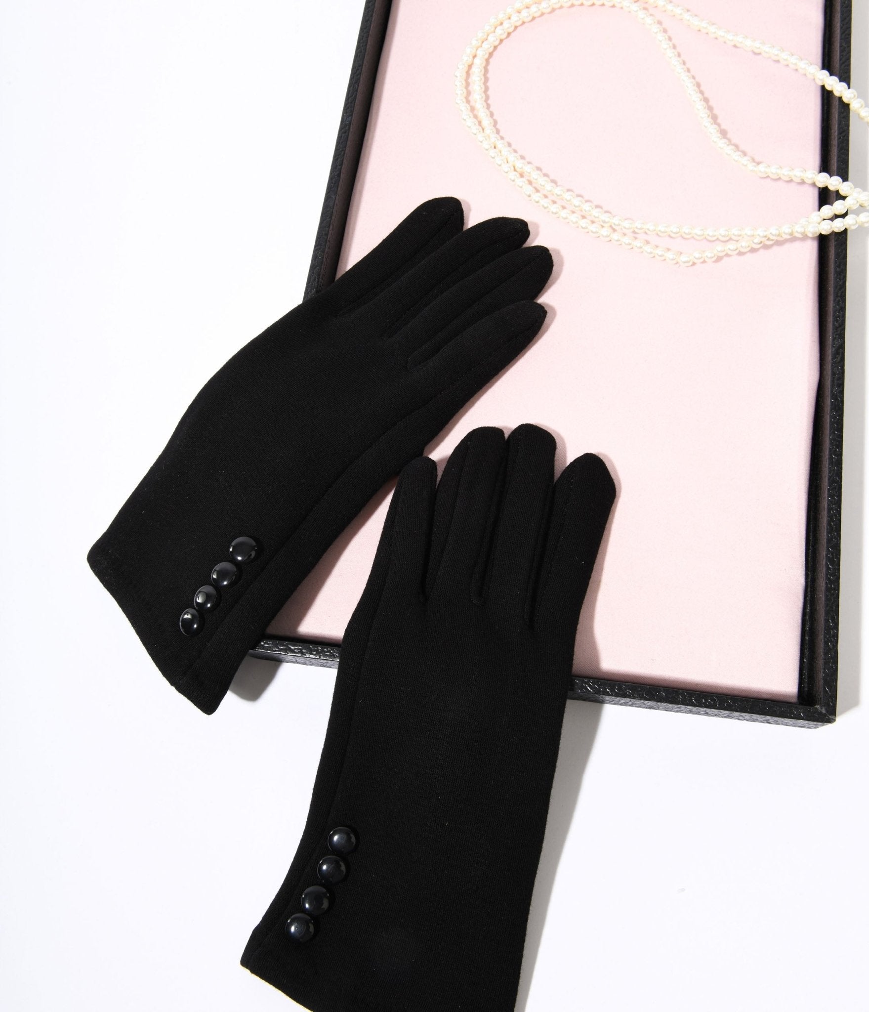 Black Wrist Length Buttons Texting Gloves