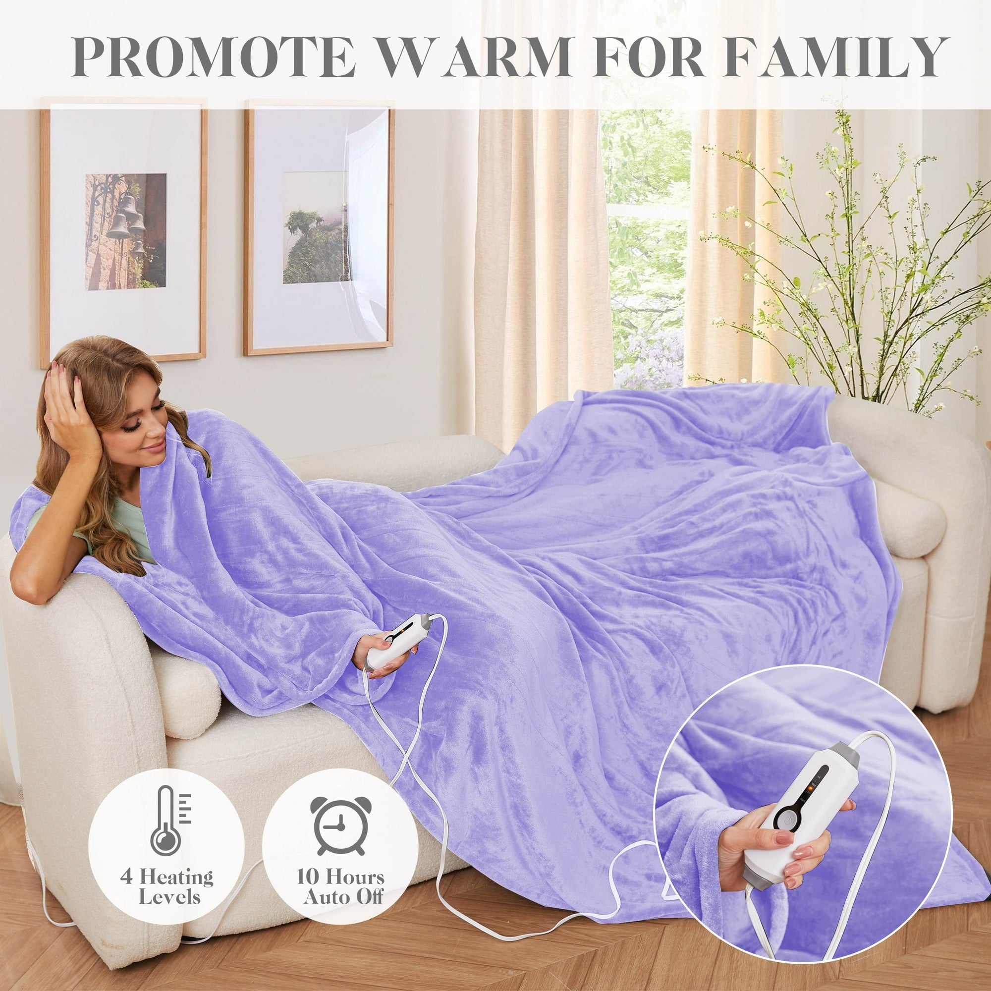 GONUES WDJ-EBA-BL-FF Electric Blanket 72x 84 Full Size Soft Warm Flannel Fast Heating Blanket, Full, Purple