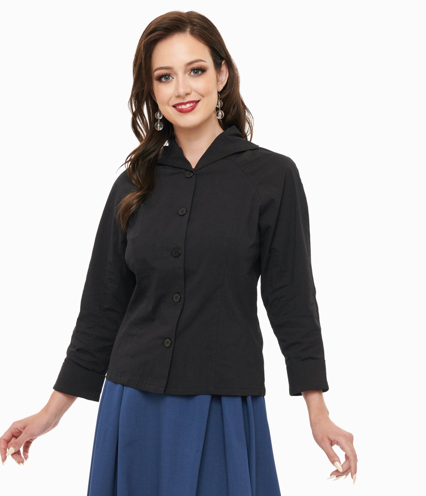 Royal Monk 1950s Black Button Up Celia Blouse