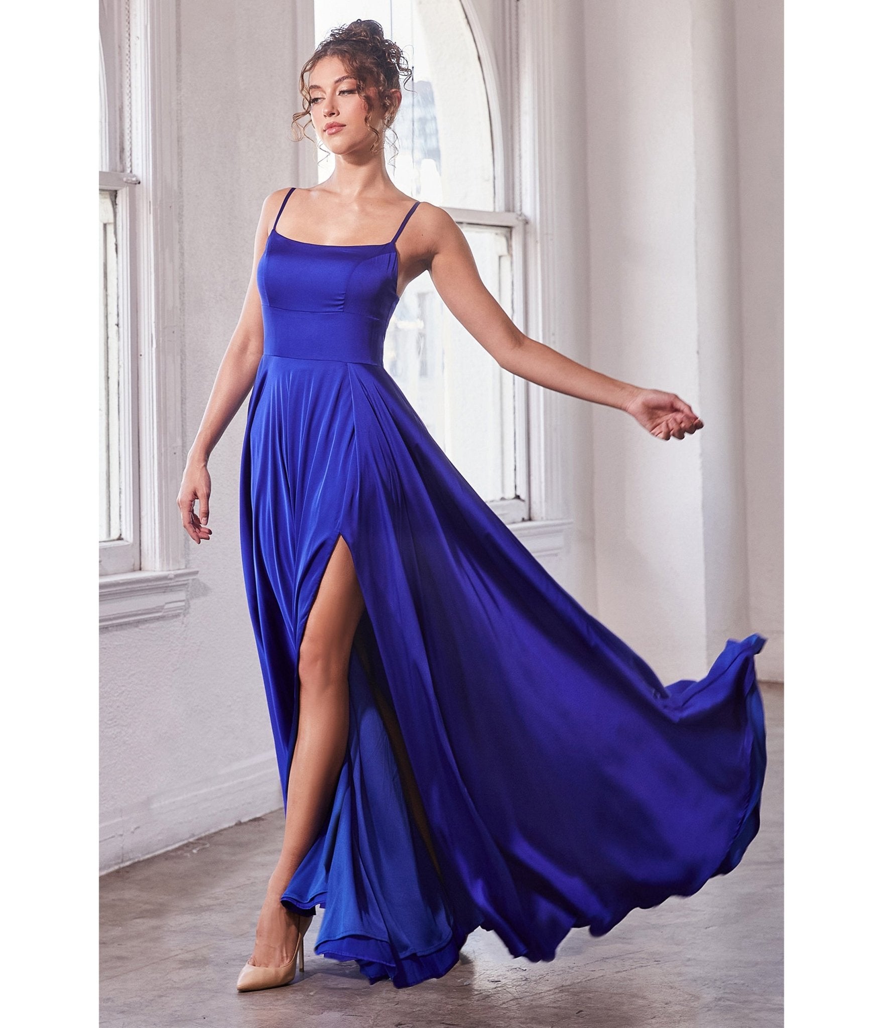 Ladivine by Cinderella Divine Royal Blue Satin A Line Bridesmaid Dress