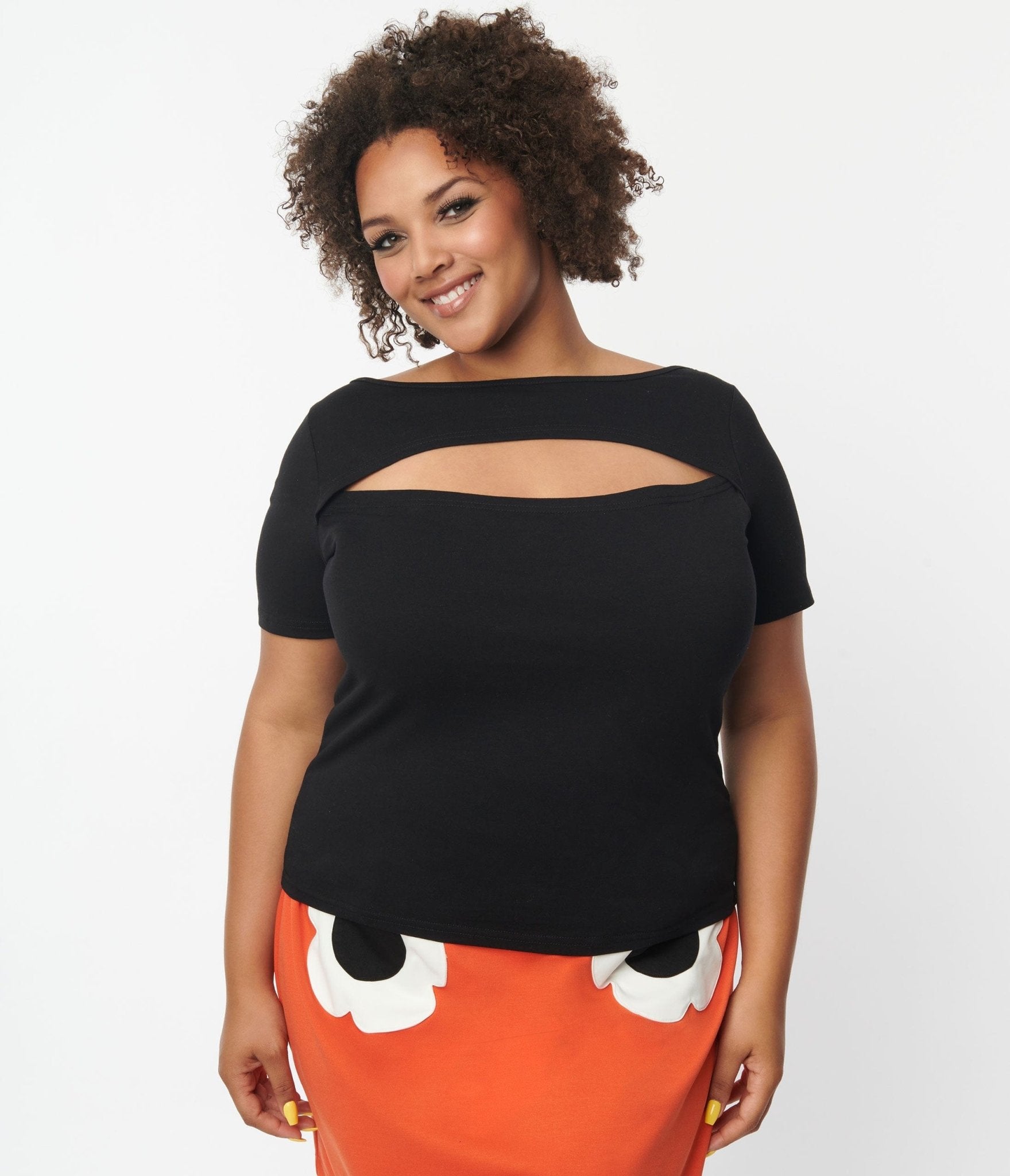 Plus Size Black Cut Out Knit Top