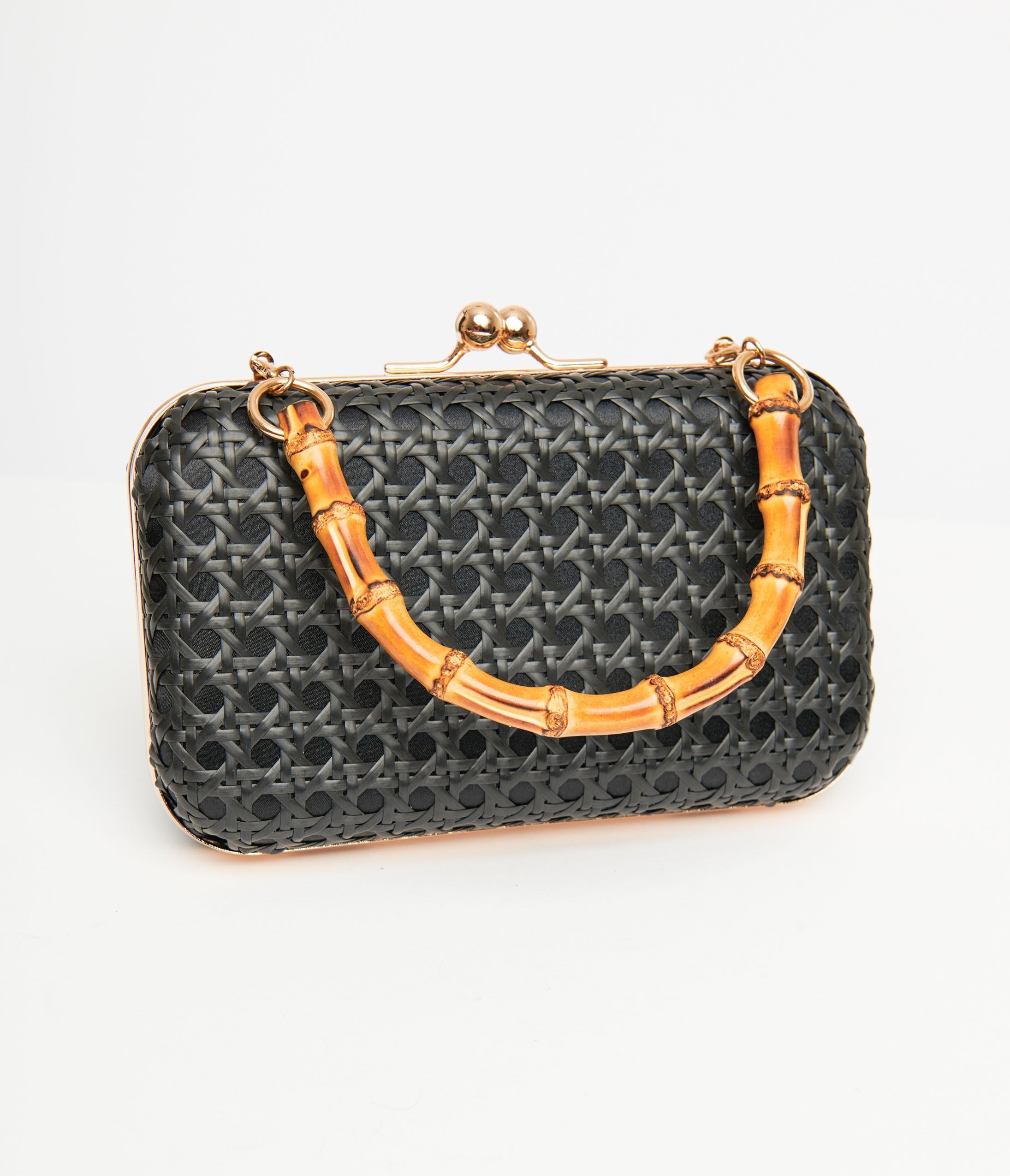 1950s Black Woven Clutch Handbag