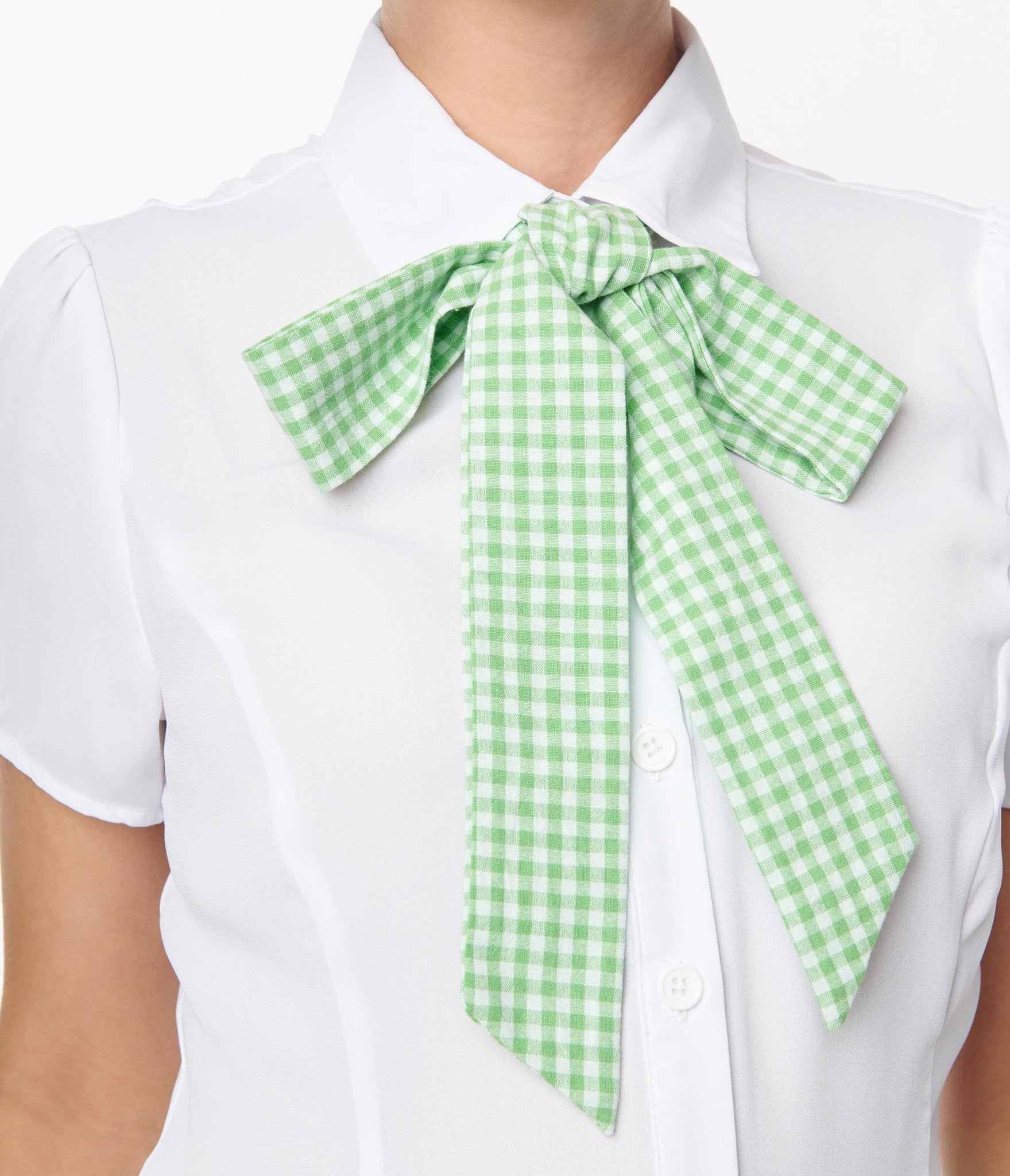 Smak Parlour White & Green Gingham Chiffon Power Play Blouse