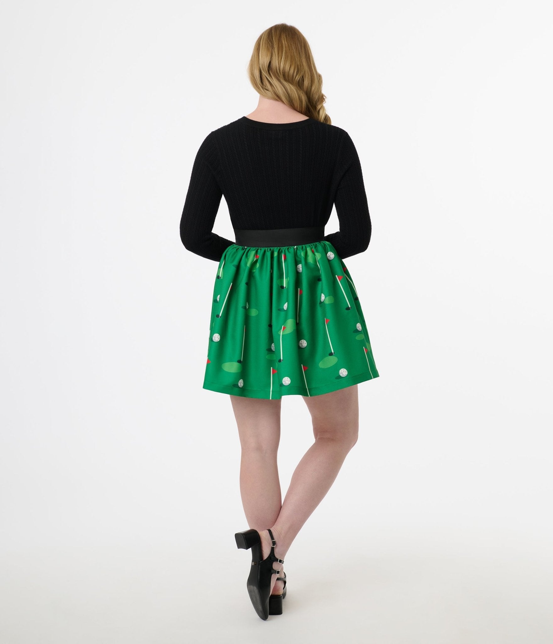 Smak Parlour 1950s Green Golf Print Gathered Mini Skirt