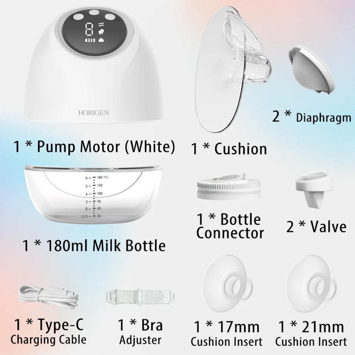 Horigen 2267K-W1 Breast Pump 2267K Single White Electric Wearable Breast Pump LCD Panel 4 Modes 10 Suction Levels 180ml Bottle Suit