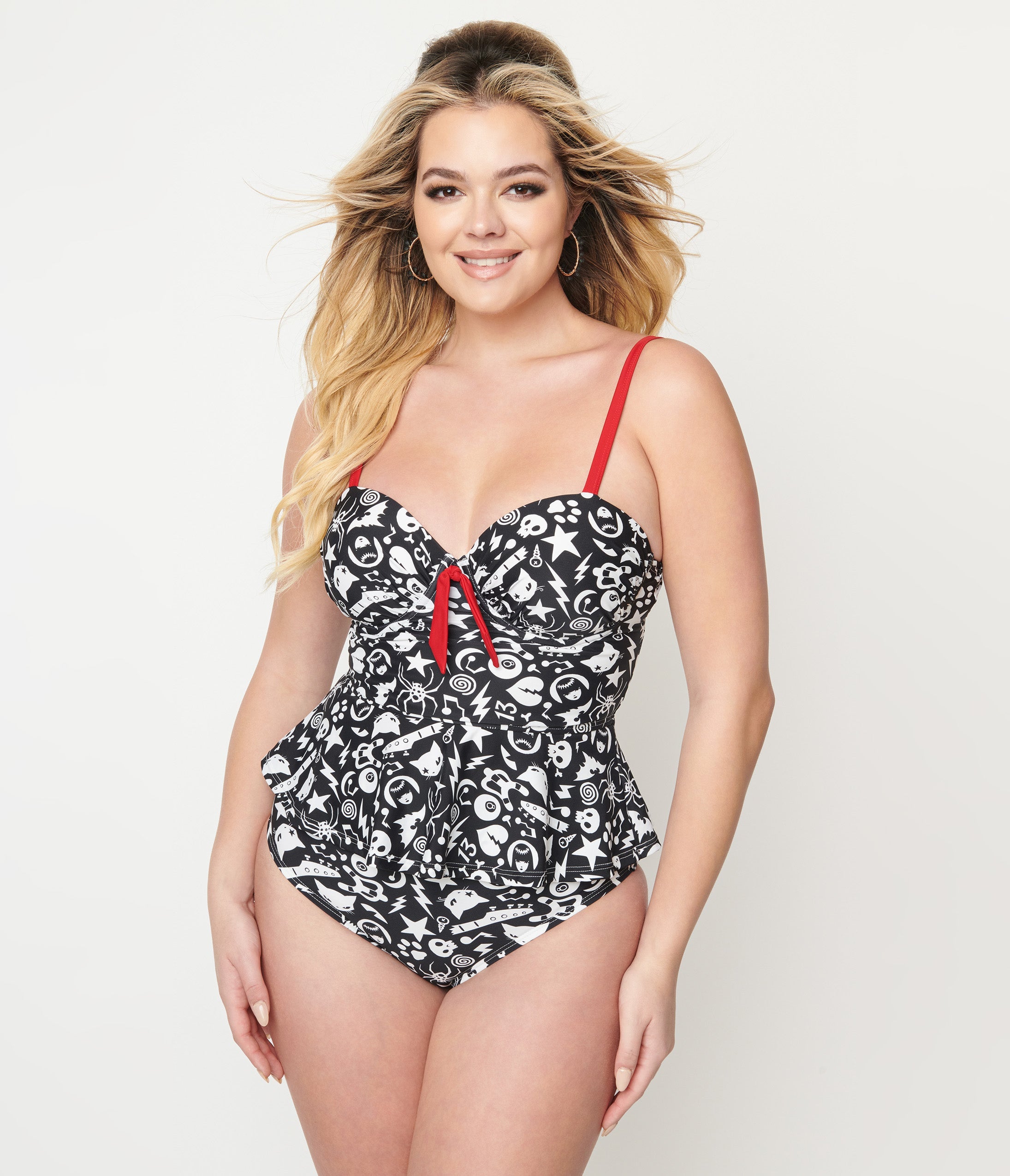 Emily The Strange x Unique Vintage Black & White Tankini Swim Top