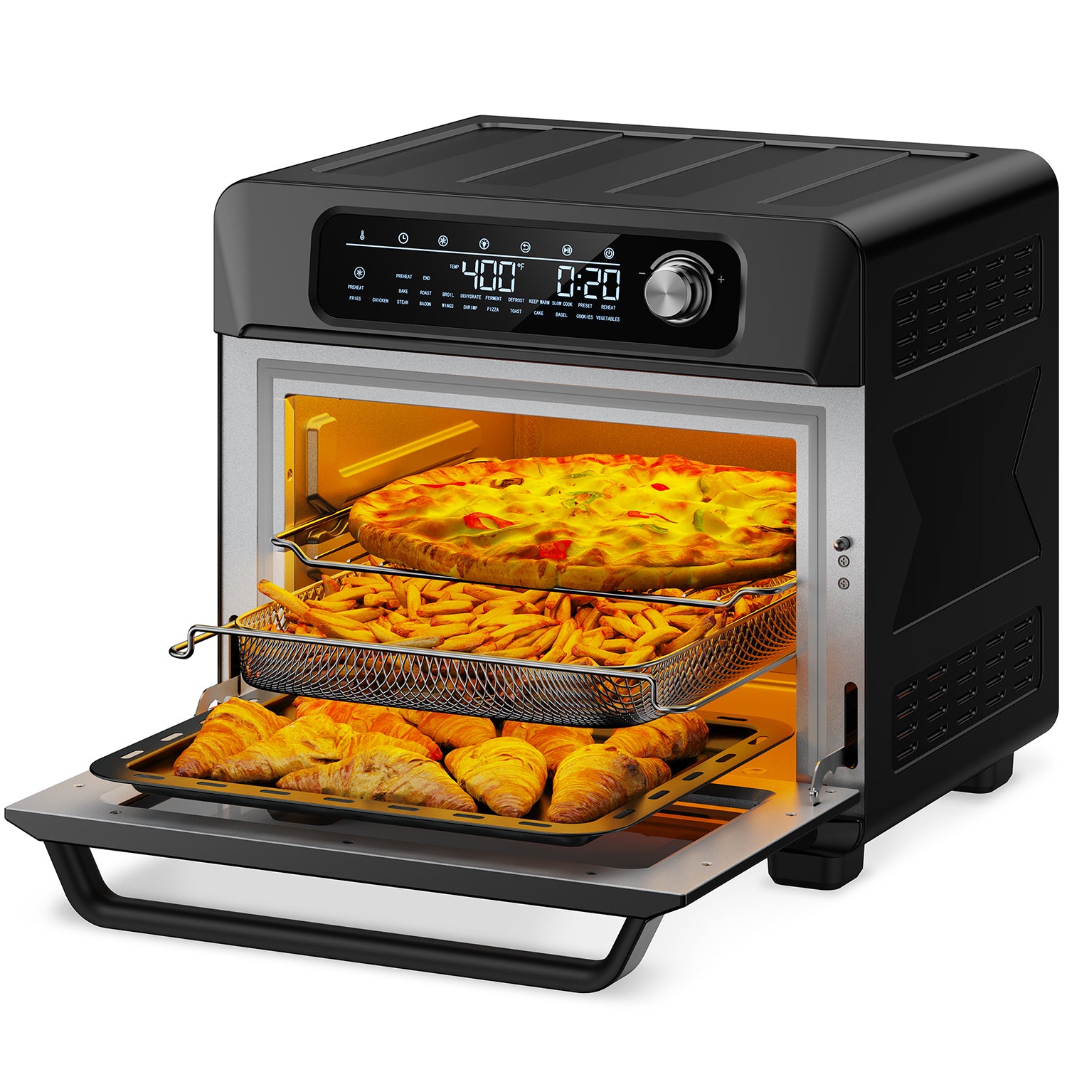 Paris Rhone PE-AF006-WM-BLACK 24 in 1 Large Air Fryer 26 QT Toaster Oven w/ 100 Recipes, 1700W