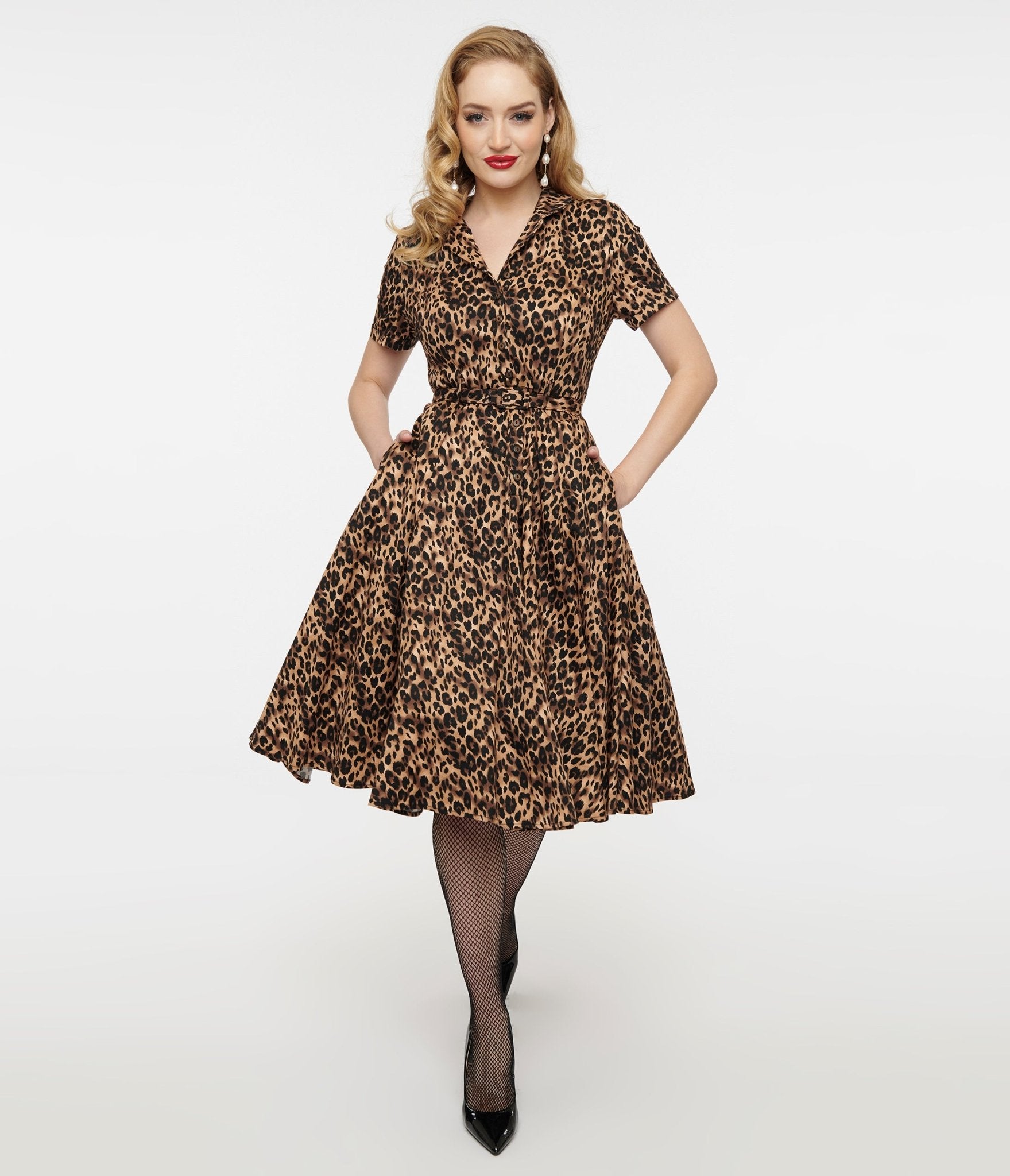 1950s Cheetah Girl Belted Swing Dress