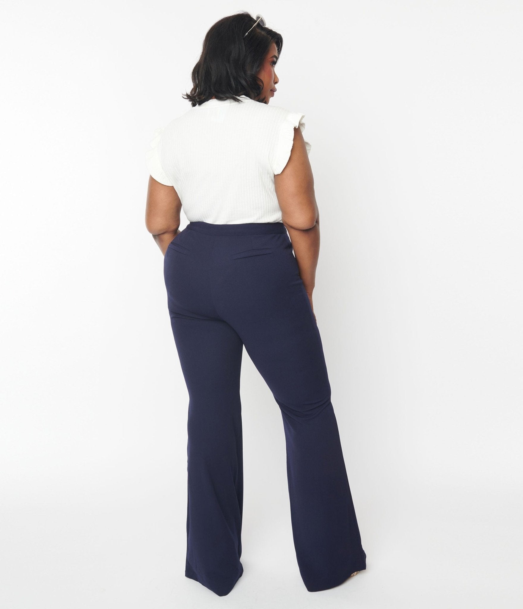 Plus Size 1970s Navy High Waist Pintuck Pants