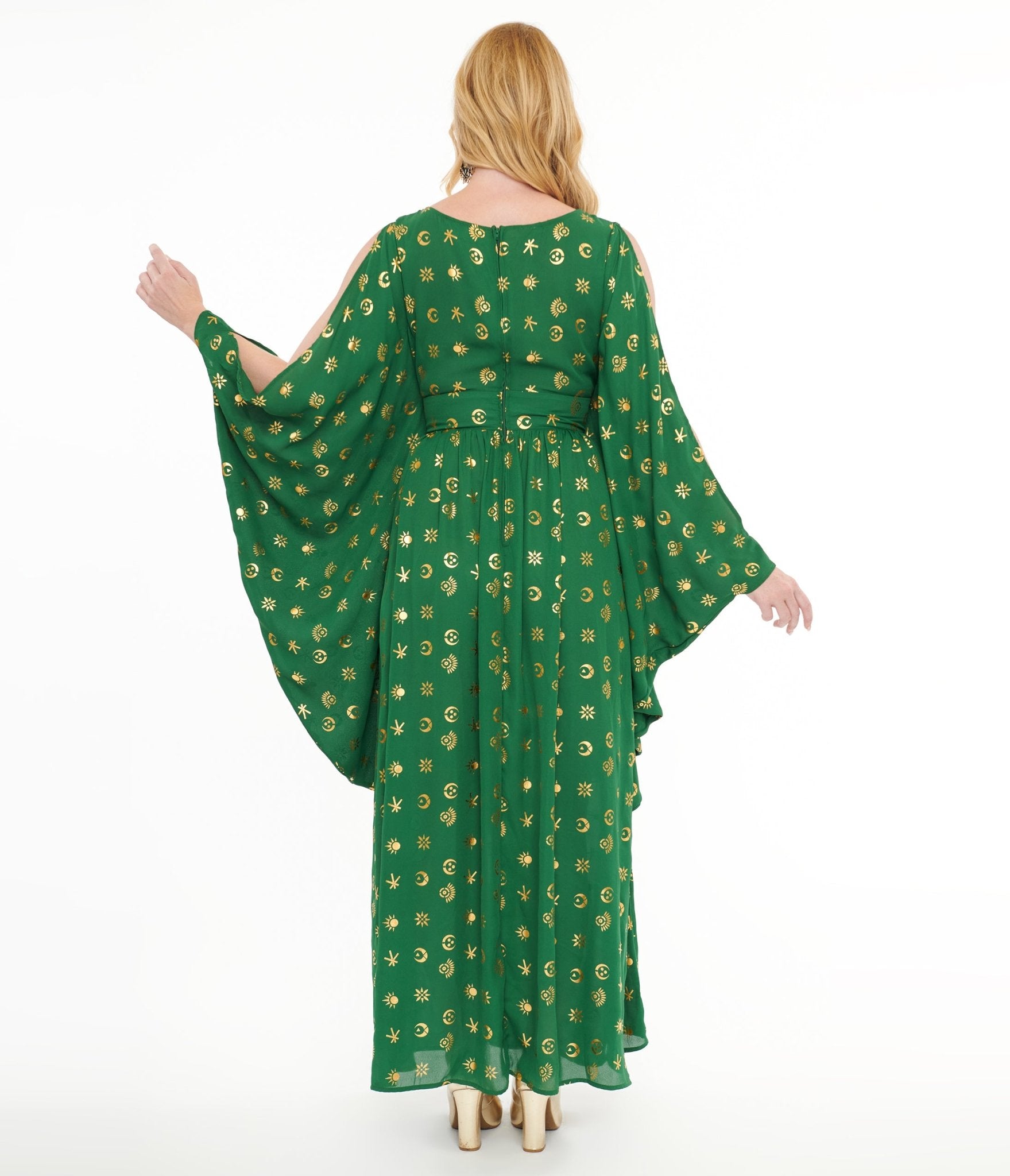 Disney Hocus Pocus Collection by Unique Vintage Green & Gold Moon Print Caftan