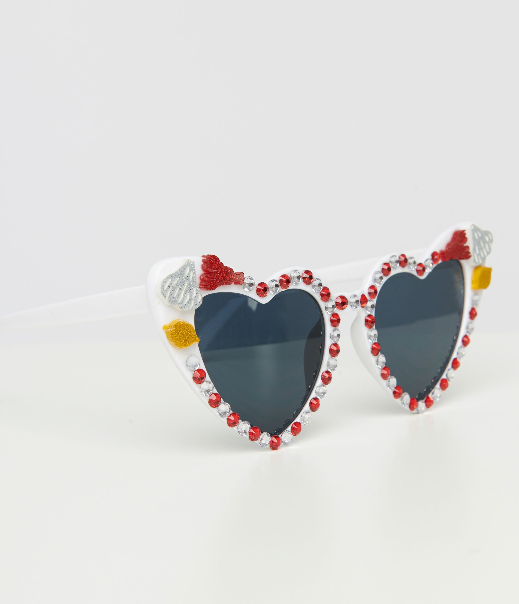 Rhinestone Crawfish White Heart Cat Eye Sunglasses