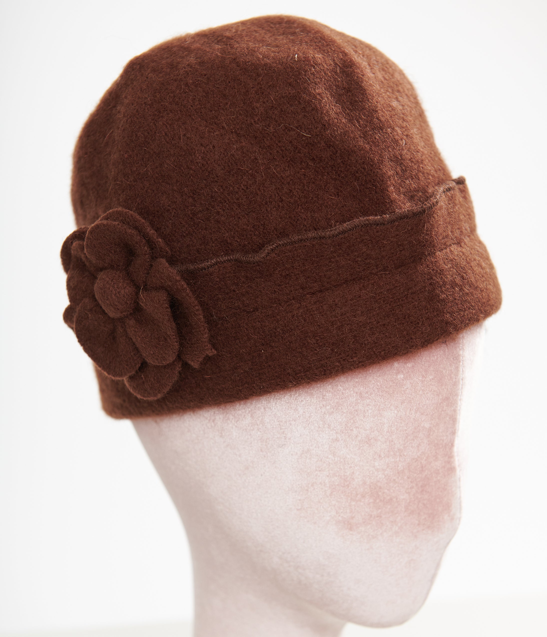 1960s Brown Flower Wool Pillbox Hat