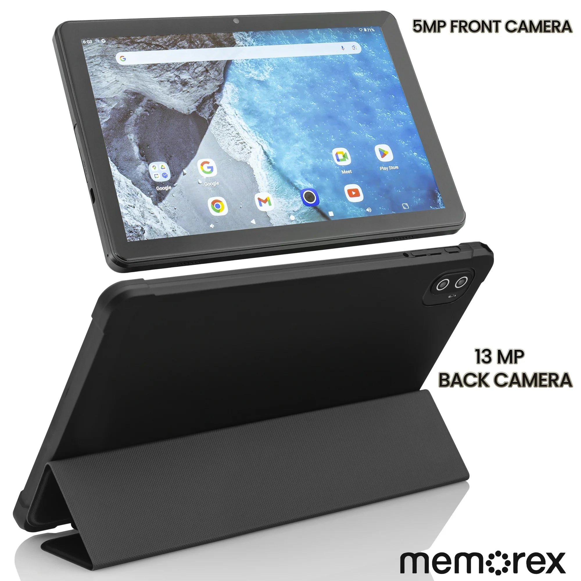 Memorex Mxtab101b 4-in-1 Bundle 10.1 HD IPS Android 14 8-Core 128GB Tablet With Case & Stand