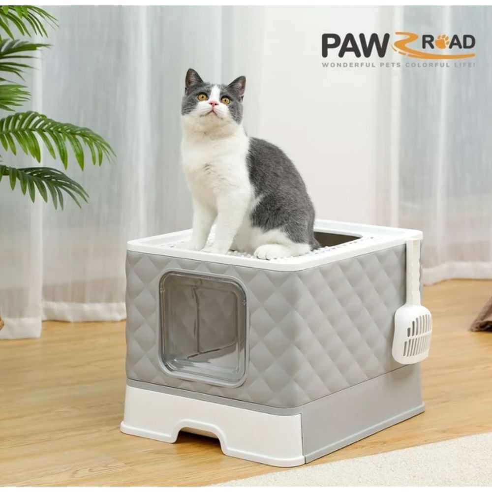 PAWZ Wal-ARQ0069GY Road Enclosed Cat Litter Box Large with Lid Drawer Type Easy to Clean,Gray