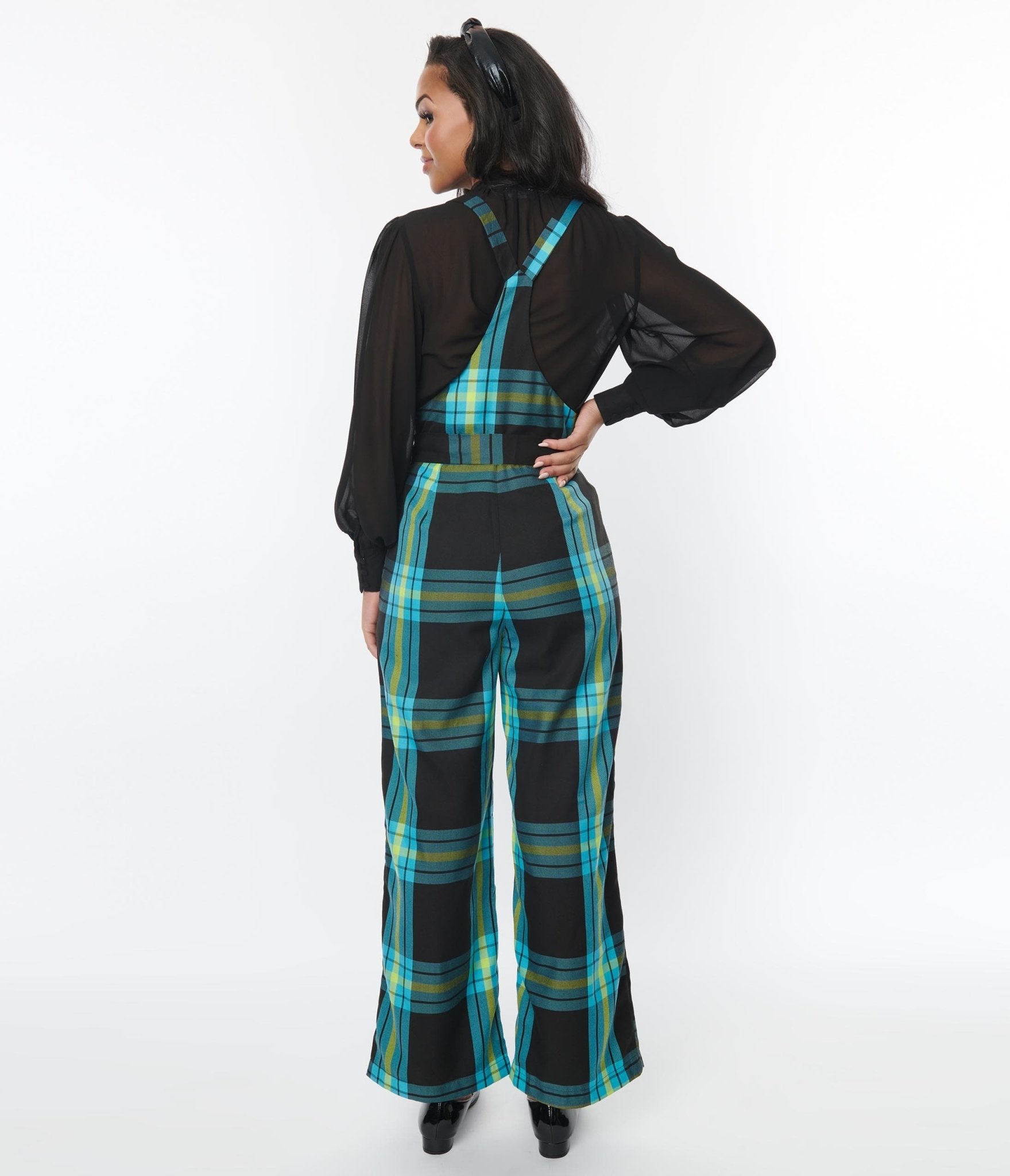 Collectif Teal Plaid Celandine Jumpsuit