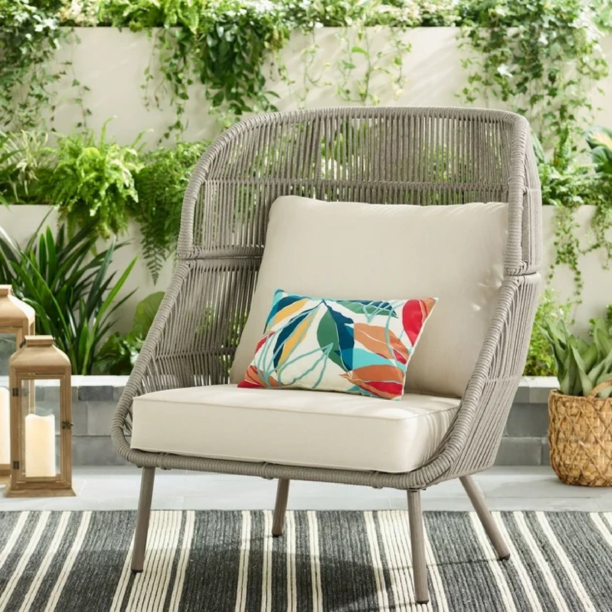 Better Homes & Gardens Tarren Wicker Outdoor Accent Chair with Cushions, Beige