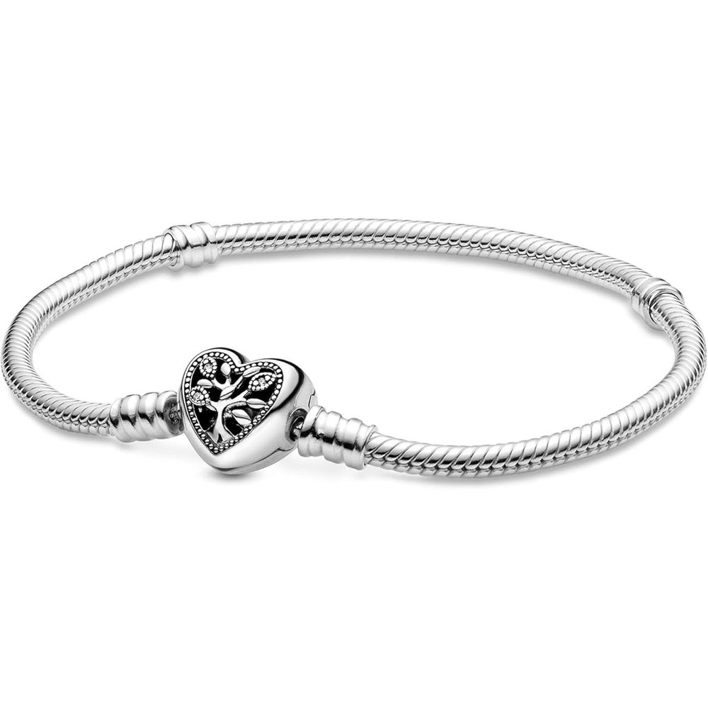 PANDORA Moments Family Tree Heart Clasp Snake Chain Bracelet