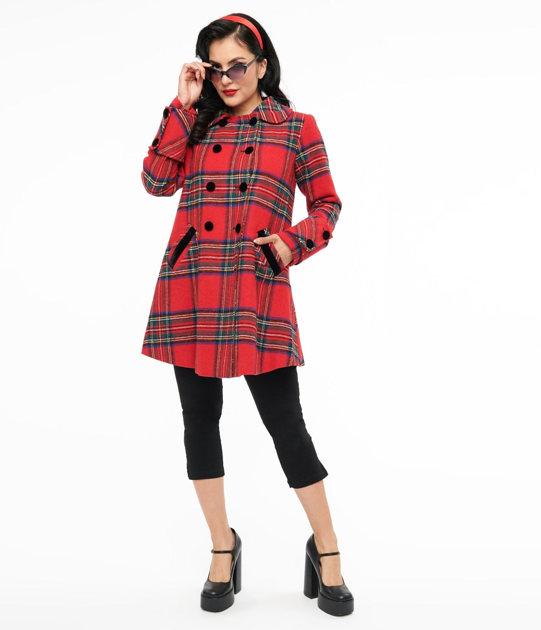 Unique Vintage 1960s Red Plaid Peacoat