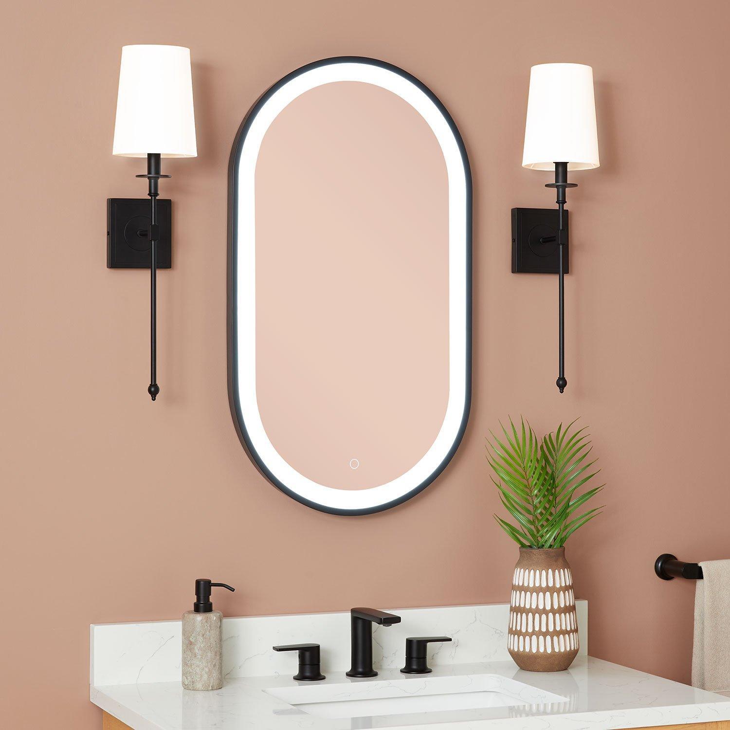 Signature Hardware 485302 Faysel 18 W x 32 H Transitional Oval Framed Bathroom Wall Mirror with LED Lighting