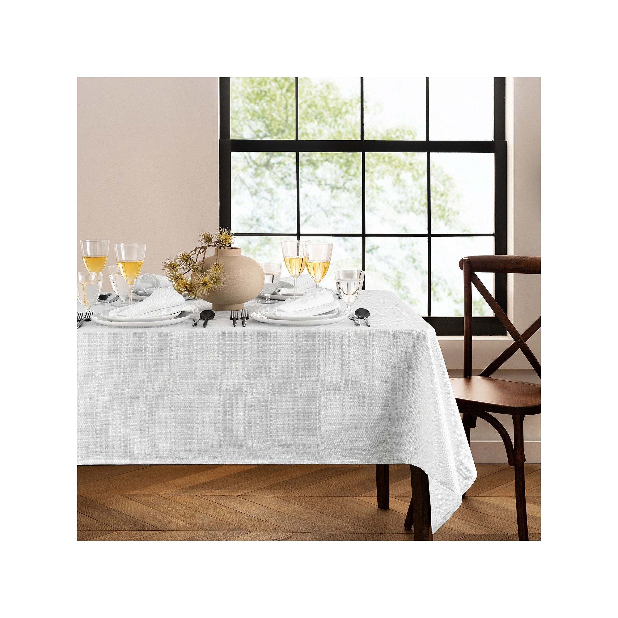 Elrene Home Fashions Water & Stain Resistant Laurel Tablecloth - WHITE ONE SIZE