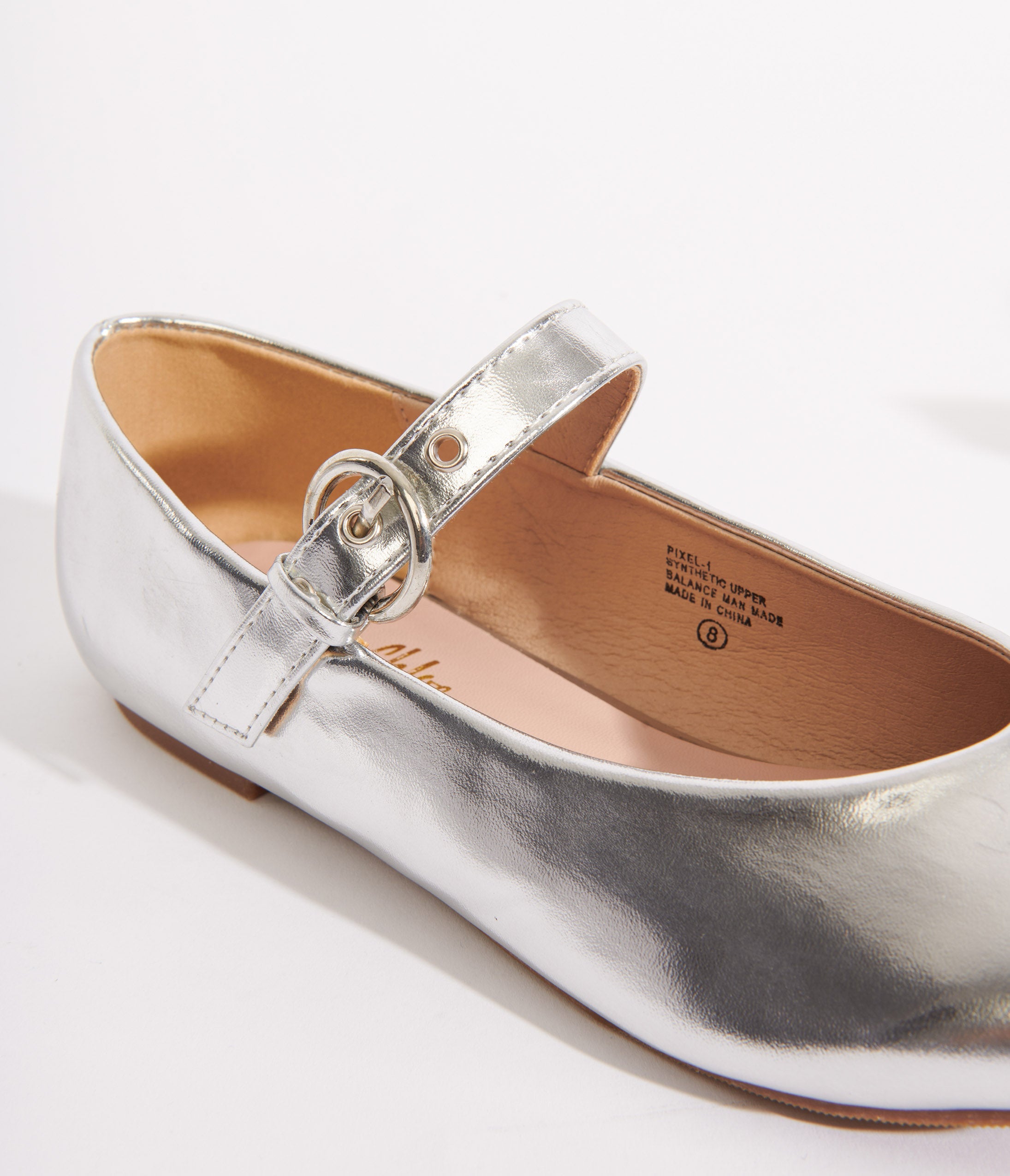 Silver Leatherette Mary Jane Flats