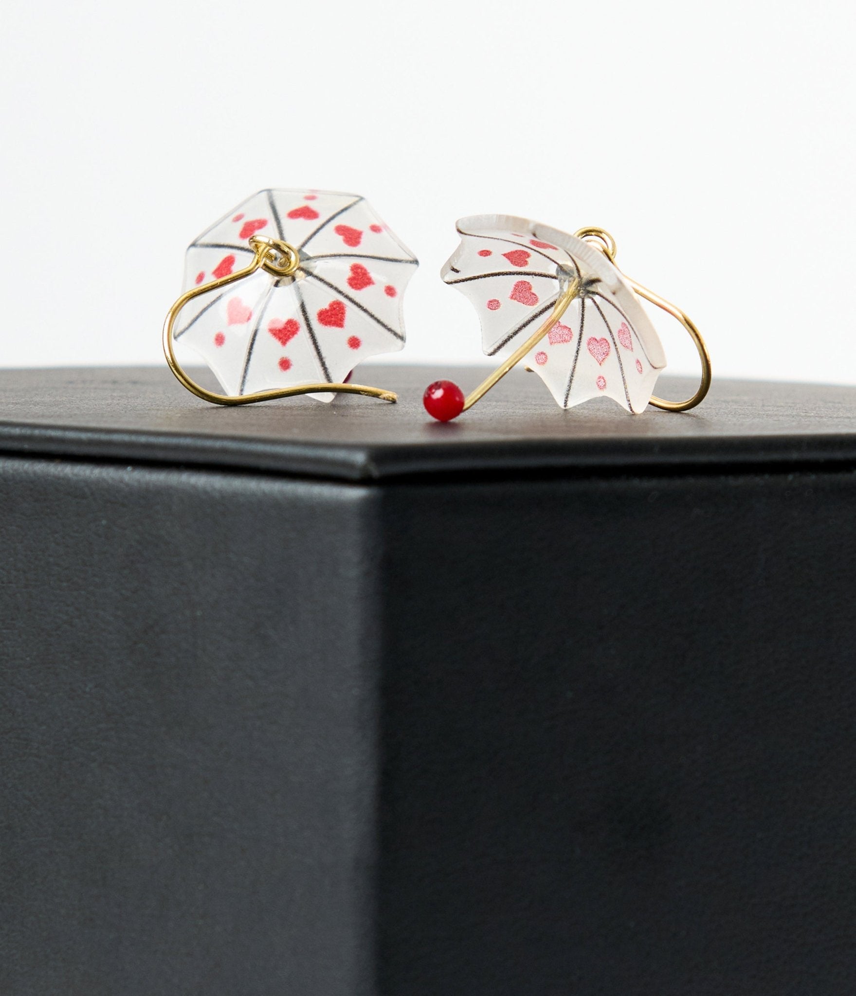 Red Hearts Umbrella Drop Earrings